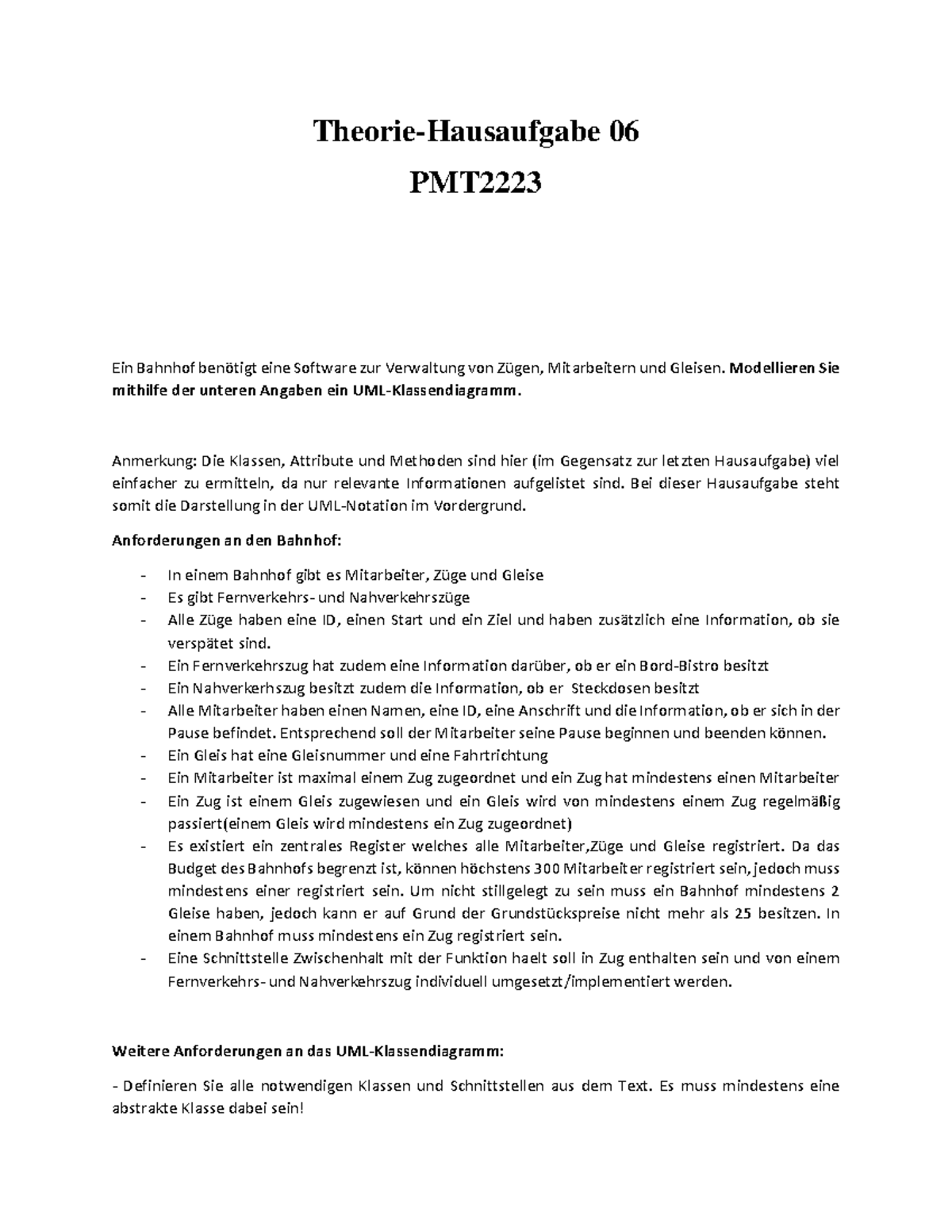 Hausaufgabe 06 TheorieHausaufgabe 06 PMT Ein Bahnhof benˆtigt eine Software