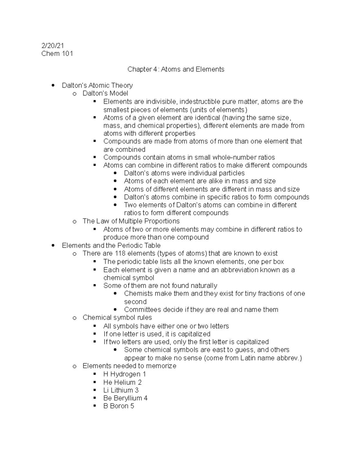 Chapter 4 Atoms And Elements 2 20 Chem 101 Chapter 4 Atoms And