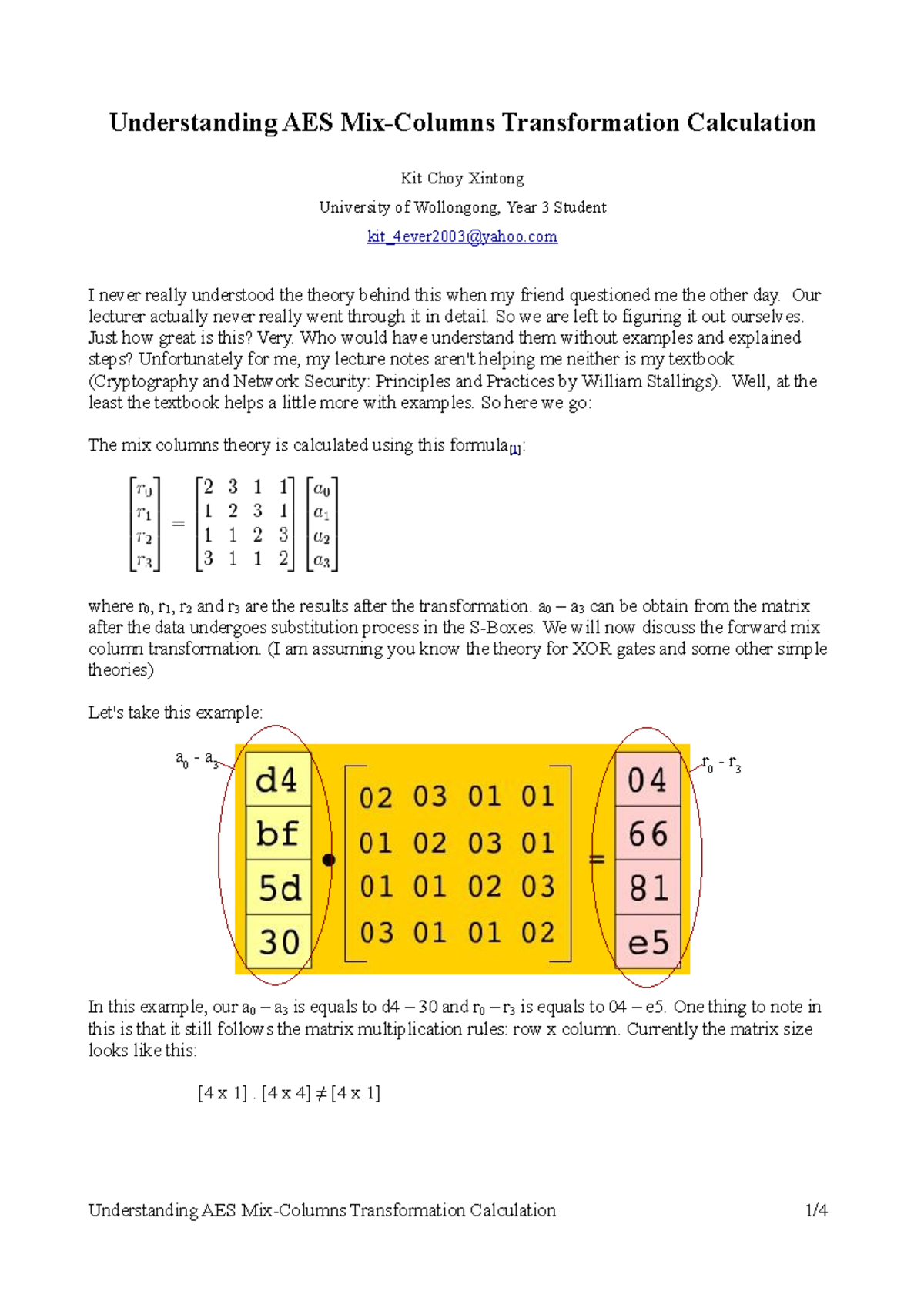 Mix columns Mix Column Understanding AES MixColumns Transformation
