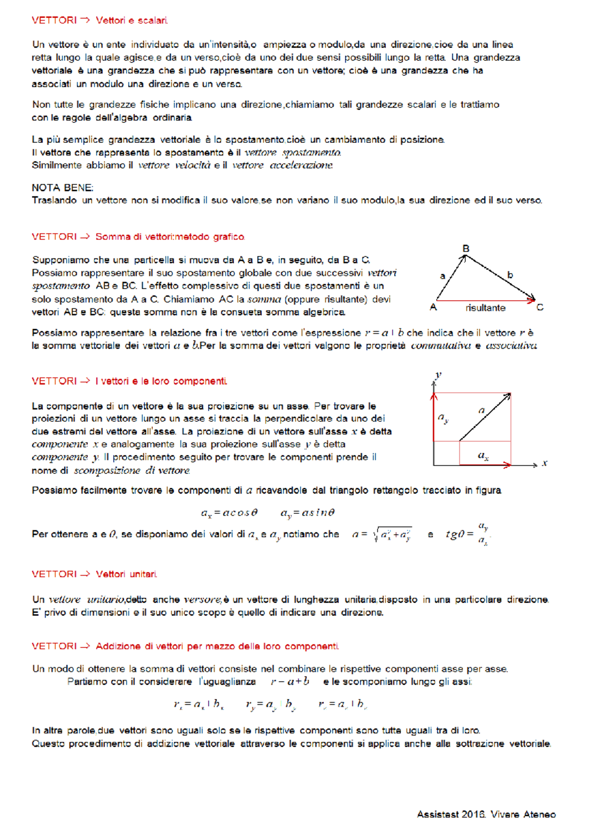 Appunti Della Lezione Sui Vettori - Fisica - Studocu