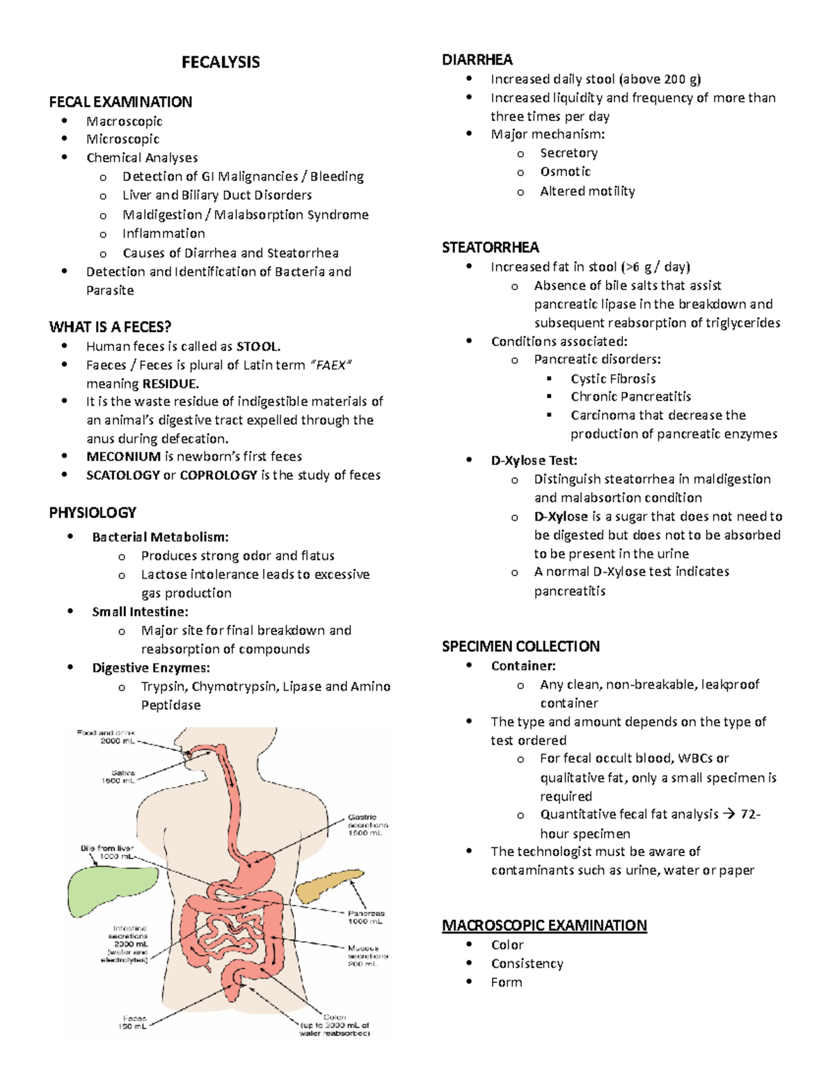 12 Fecalysis - FECALYSIS FECAL EXAMINATION Macroscopic Microscopic ...