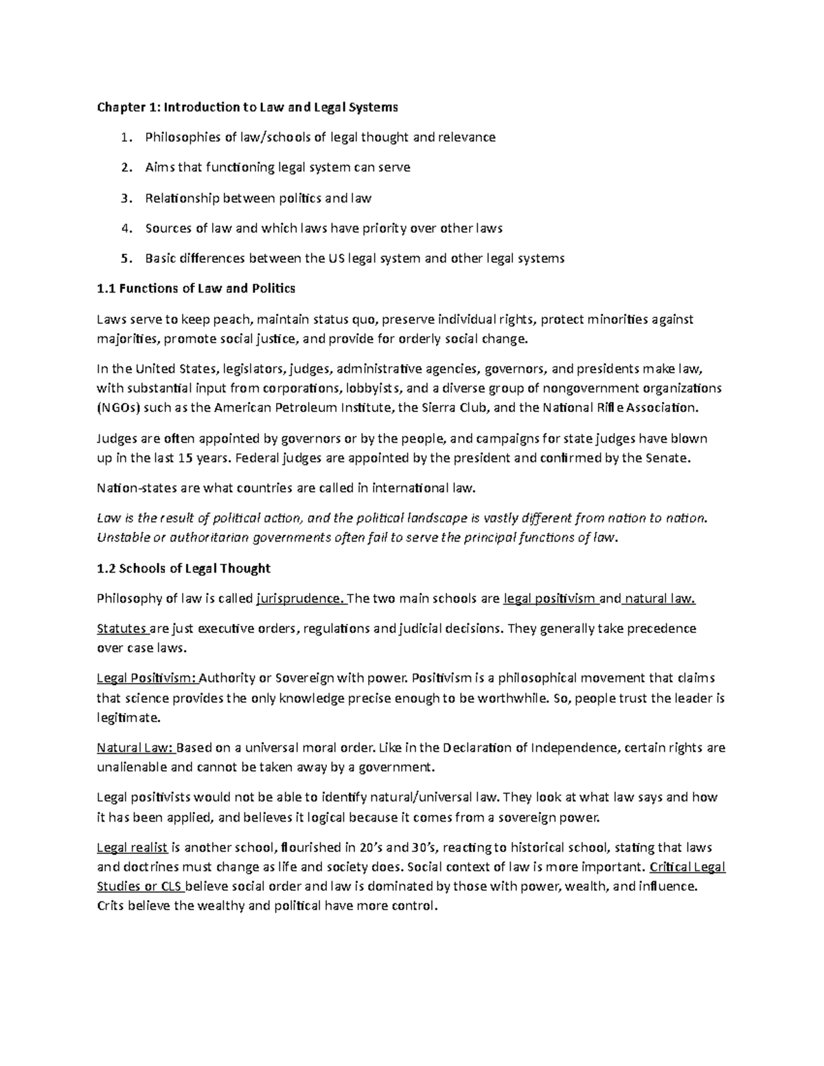 Chapter 1 - Chapter 1: Introduction to Law and Legal Systems 1 ...