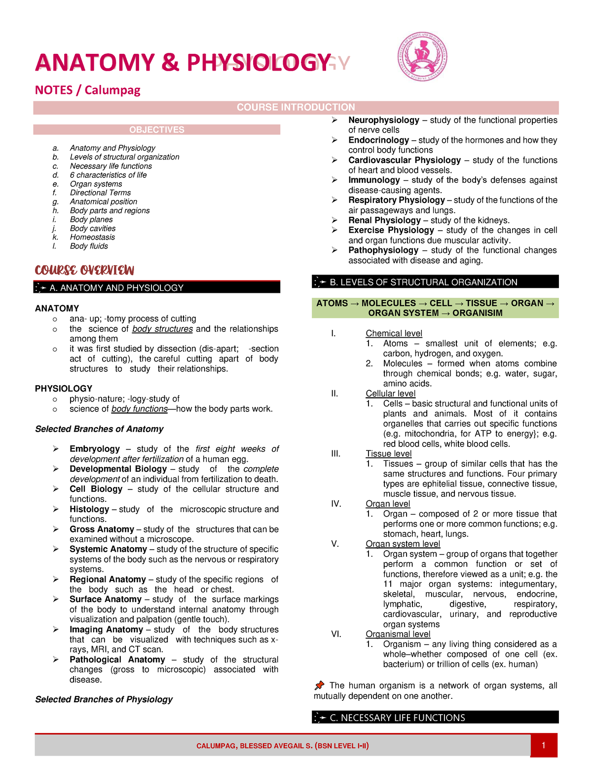 AAP- Introduction-1 - Anaphy Intro - ANATOMY & PHYSIOLOGY ANATOMY ...