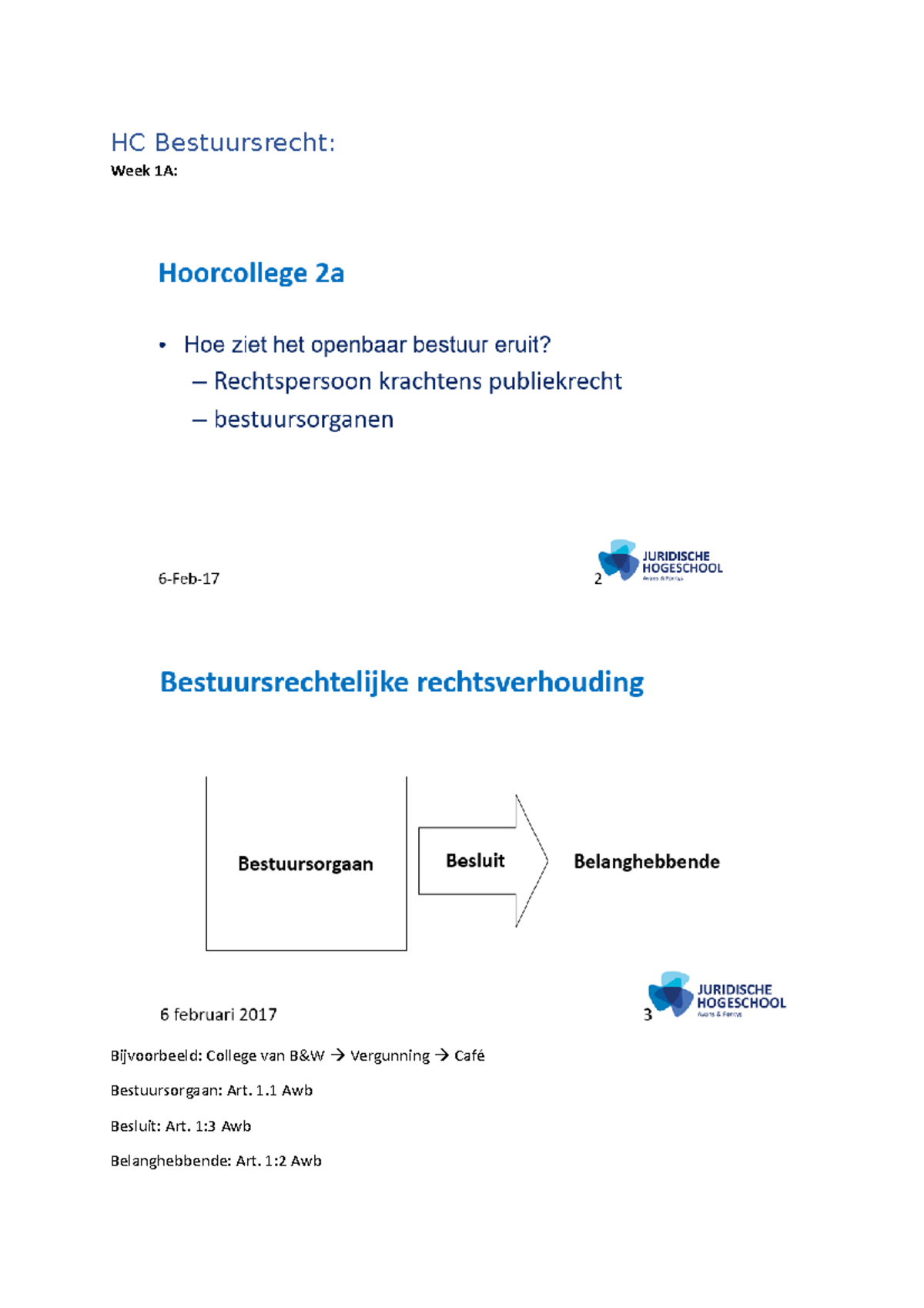 HC Bestuursrecht Week 2 - HC Bestuursrecht: Week 1A: Bijvoorbeeld ...