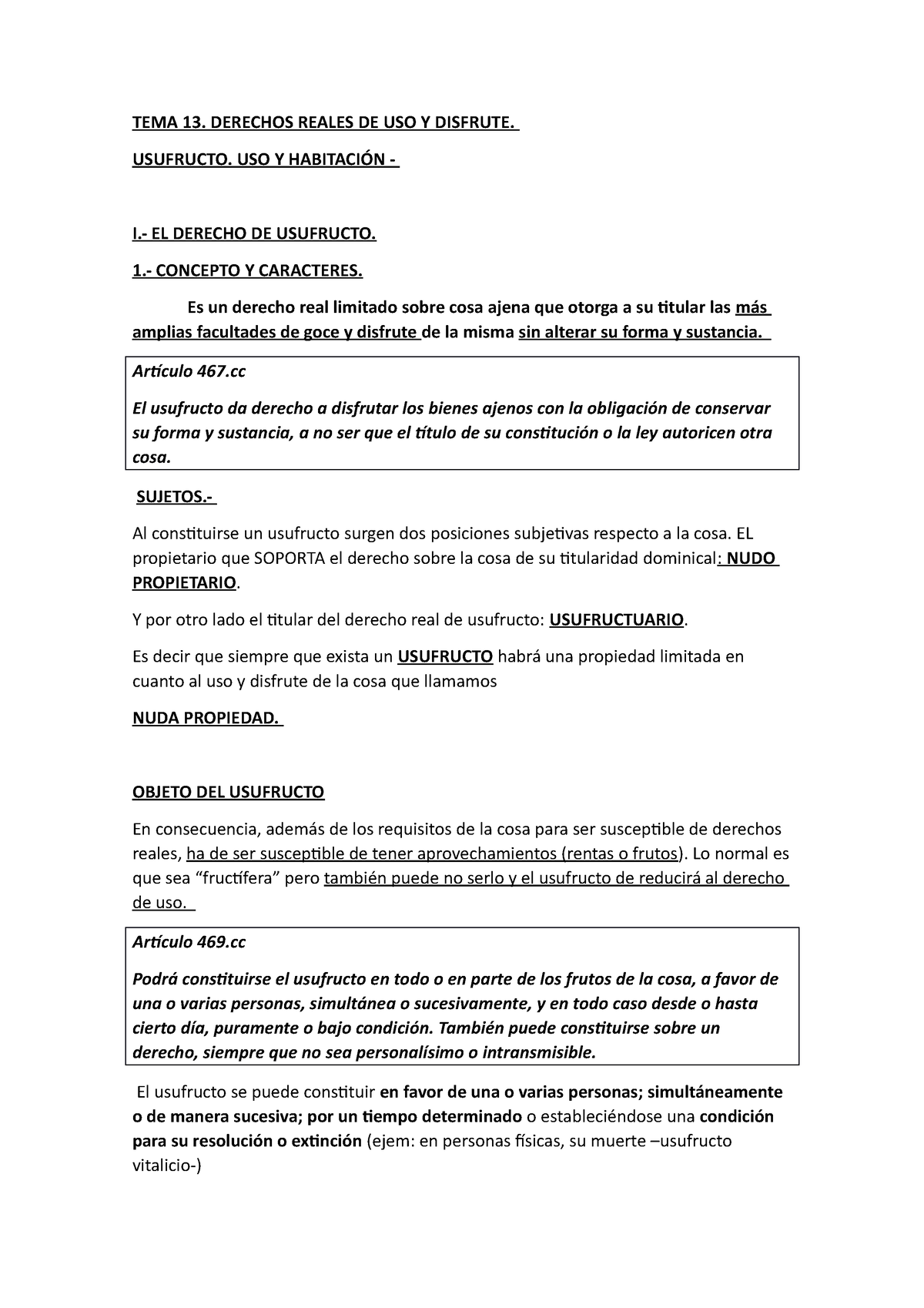 Tema 13 Derechos Reales De Uso Y Disfrute El Usufructo Uso Y Habitación Tema 13 Derechos 4384