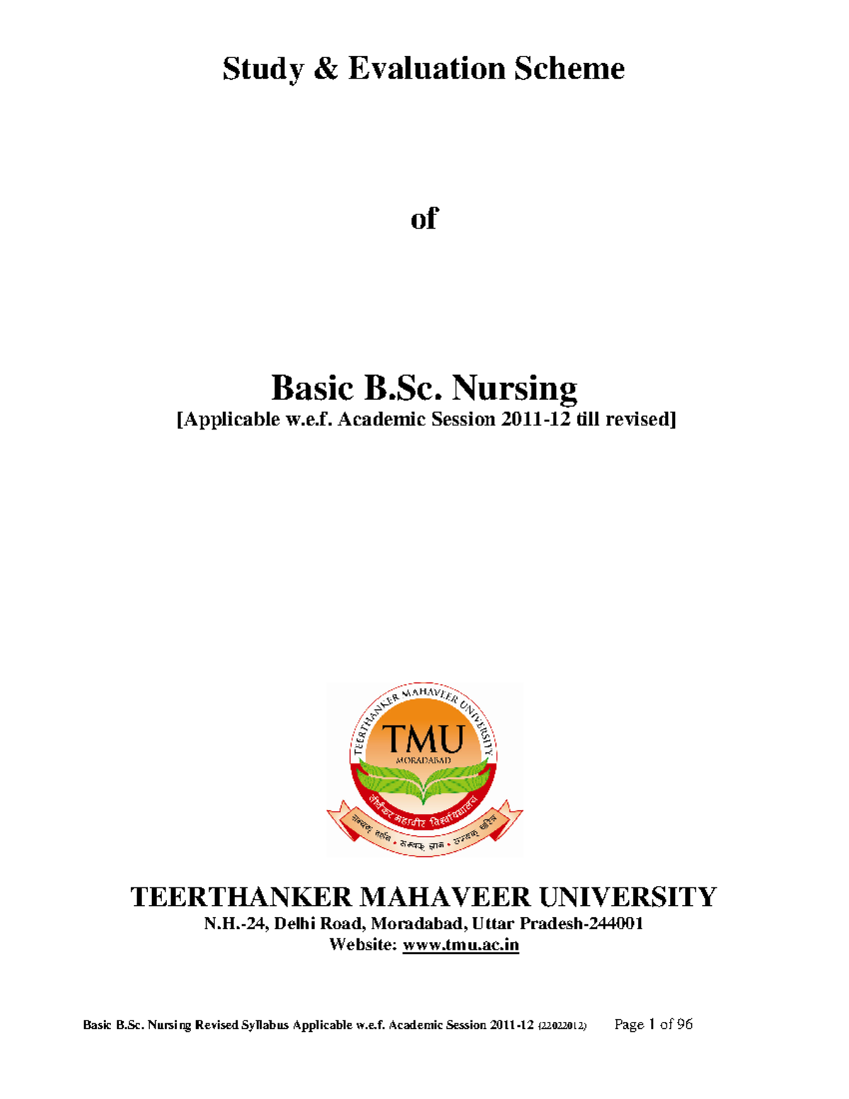 RGHU B Sc Nursing Syllabus For Practicing - Study & Evaluation Scheme ...