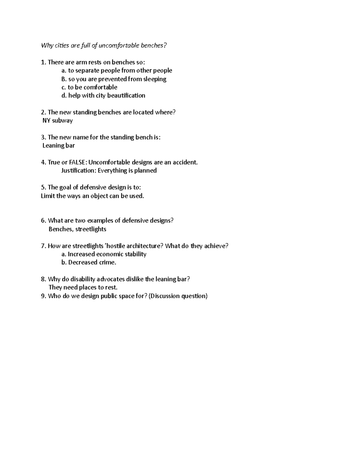 Why cities are full of benches Listening Questions Why cities are full of Studocu