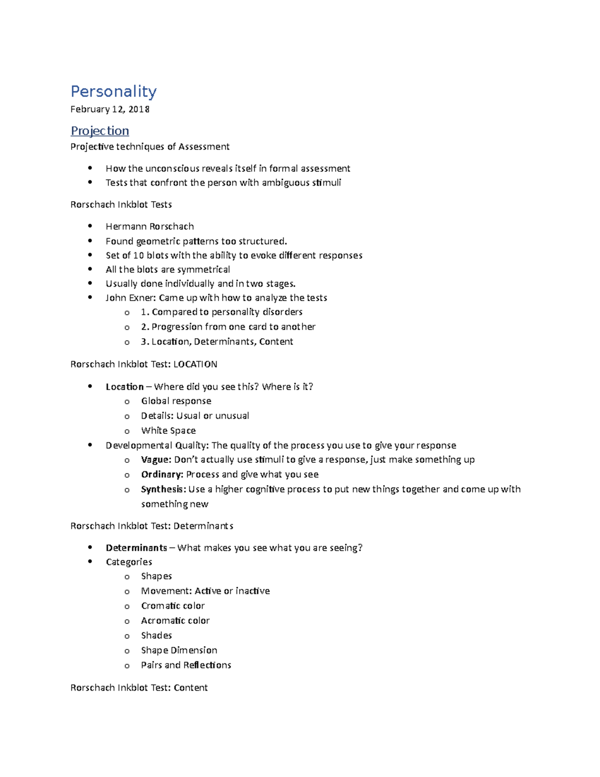 February 12, 2018-Projection - Personality February 12, 2018 Projection ...
