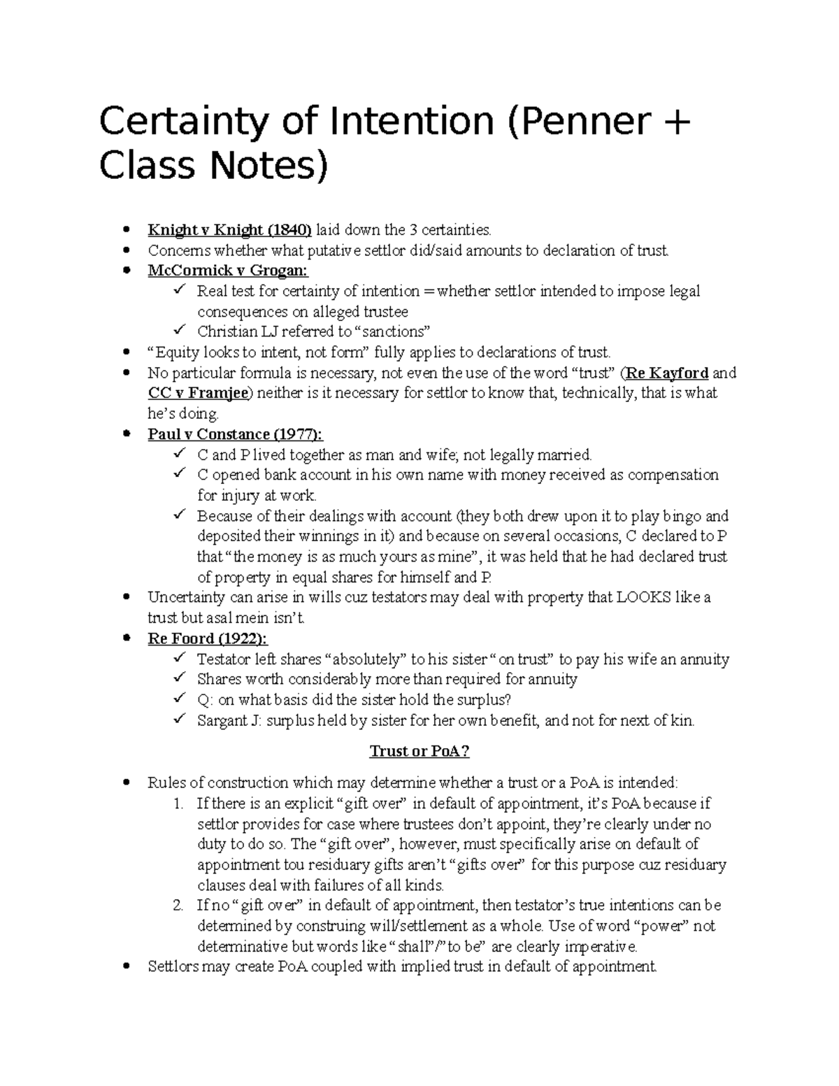 Certainty of Intention topic - Certainty of Intention (Penner + Class ...
