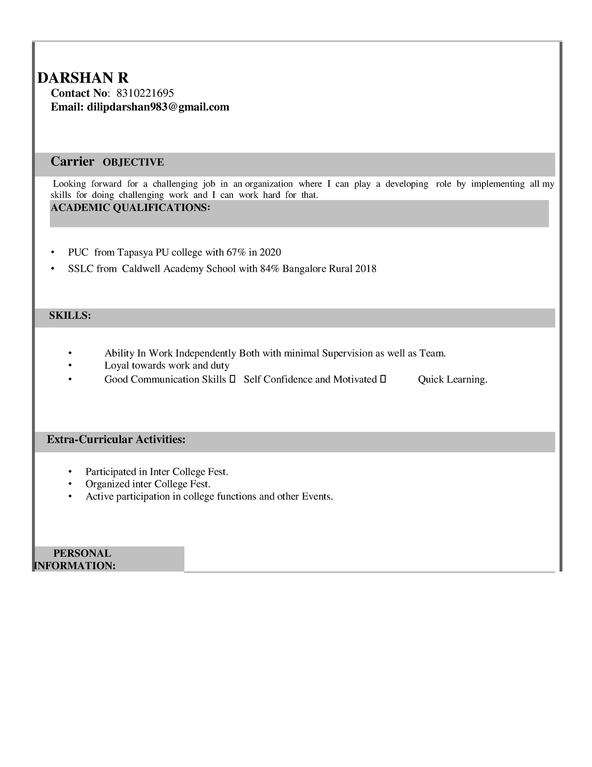 resume format for gst experience