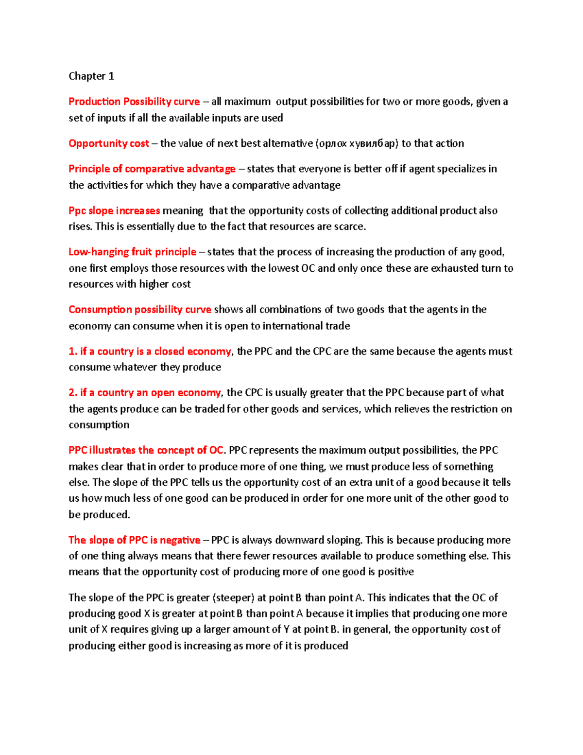 Chapter 1 - Lecture notes 1-10 - Chapter 1 Production Possibility curve ...
