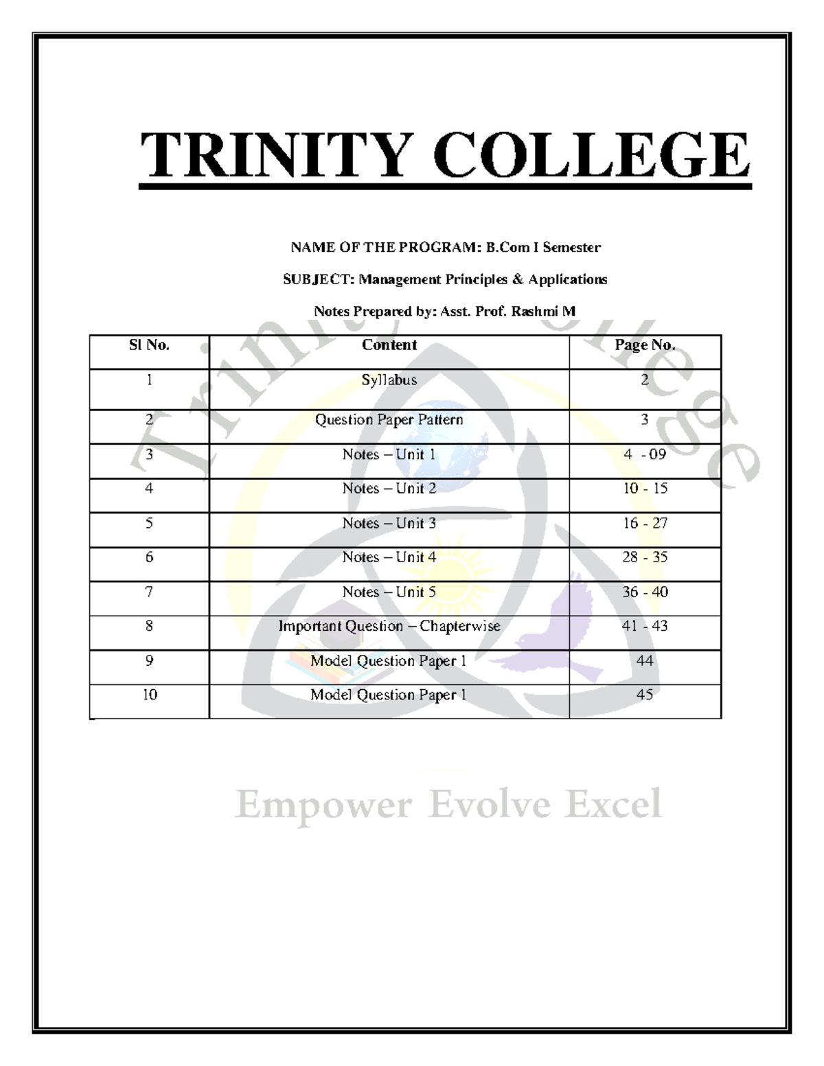 MPA - BCOM - TRINITY COLLEGE NAME OF THE PROGRAM: B I Semester SUBJECT ...