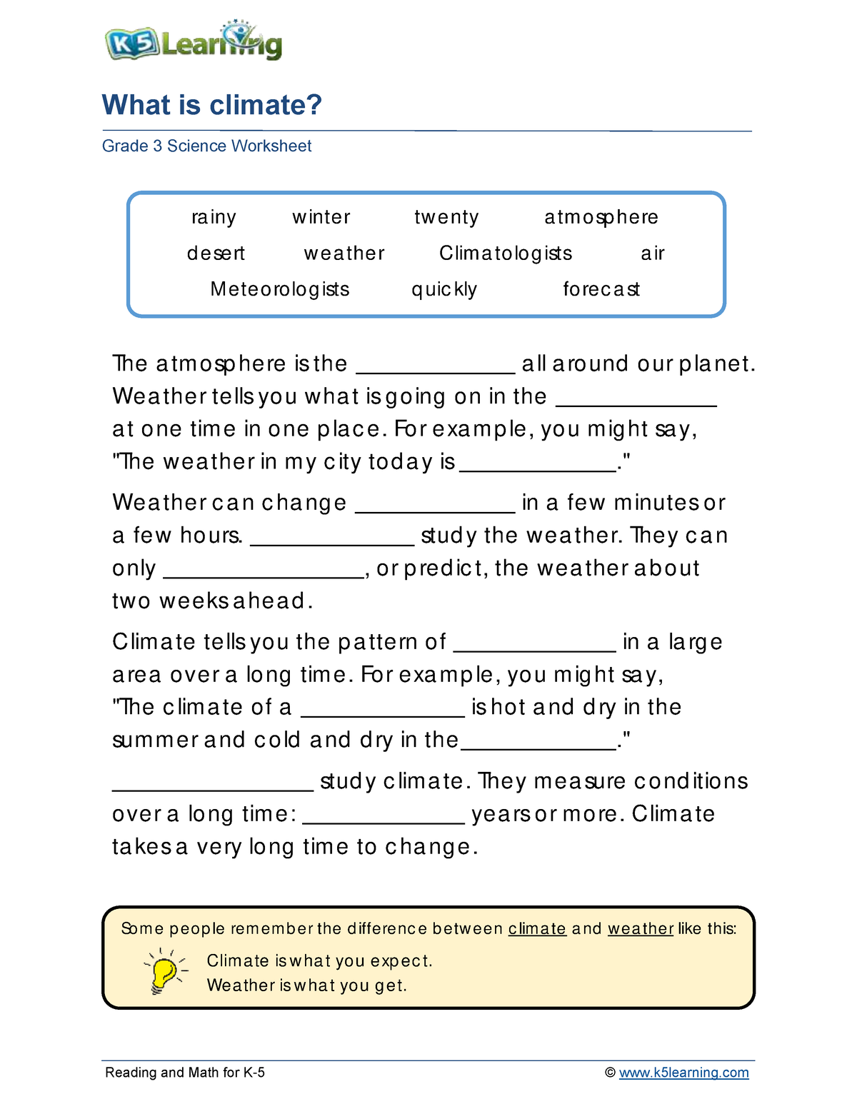 Grade-3-climate-b - Actividad De Reopaso Sobre Clima - Reading And Math ...