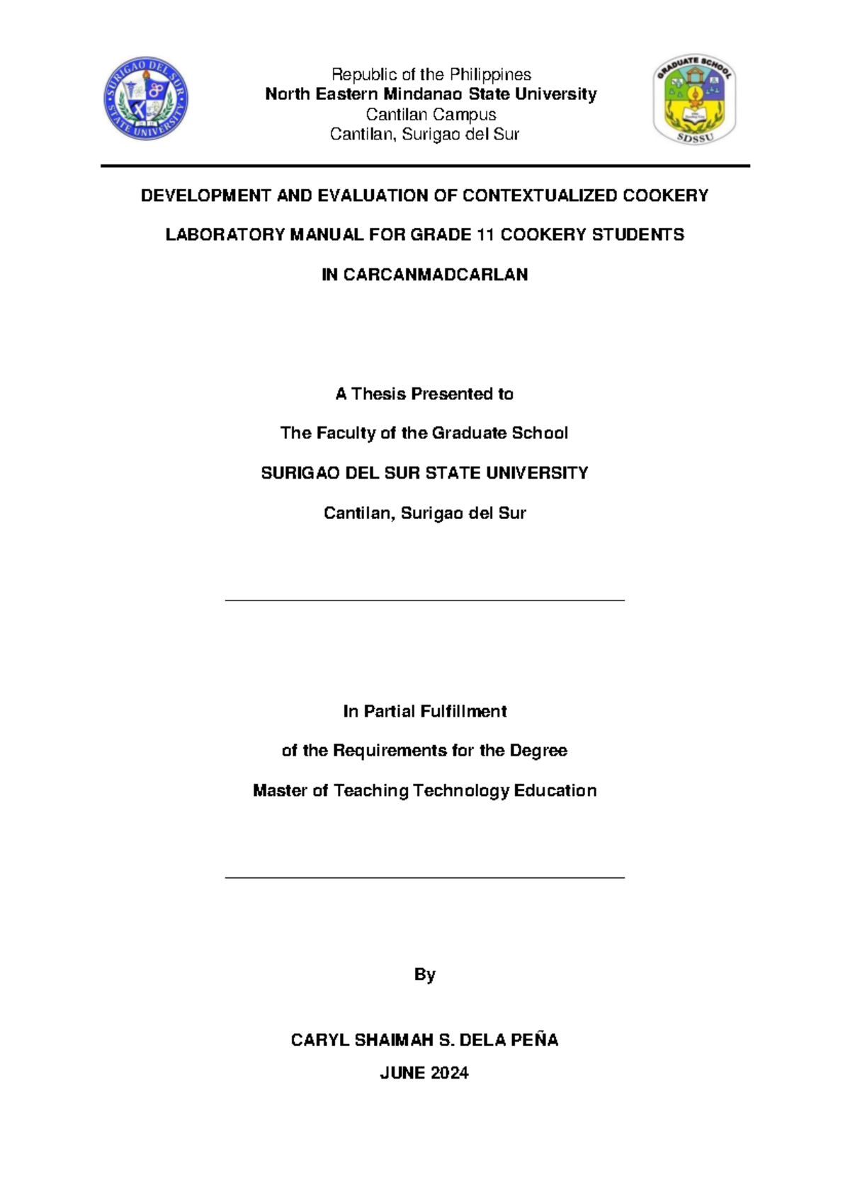 Table Of Content Thesis Republic Of The Philippines North Eastern Mindanao State University