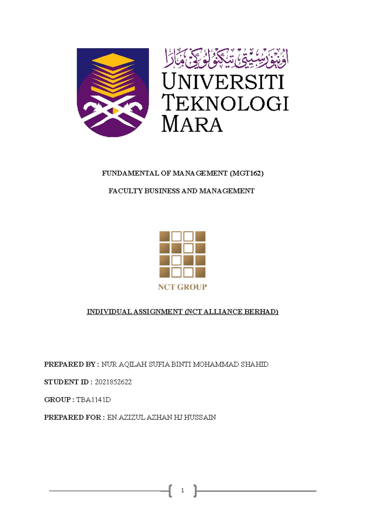 Fundamental Of Management Individual Assignment - FUNDAMENTAL OF ...