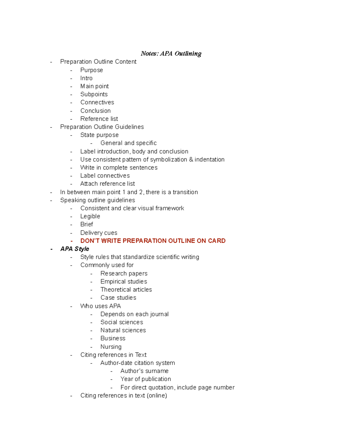 Notes APA Outlining - How to cite in-text citations in speech and ...