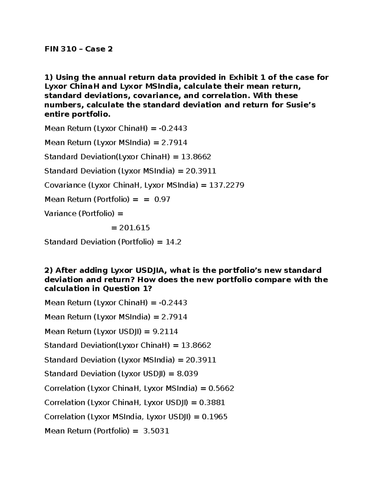 Case 2docx - case studies - FIN 310 – Case 2 Using the annual return ...