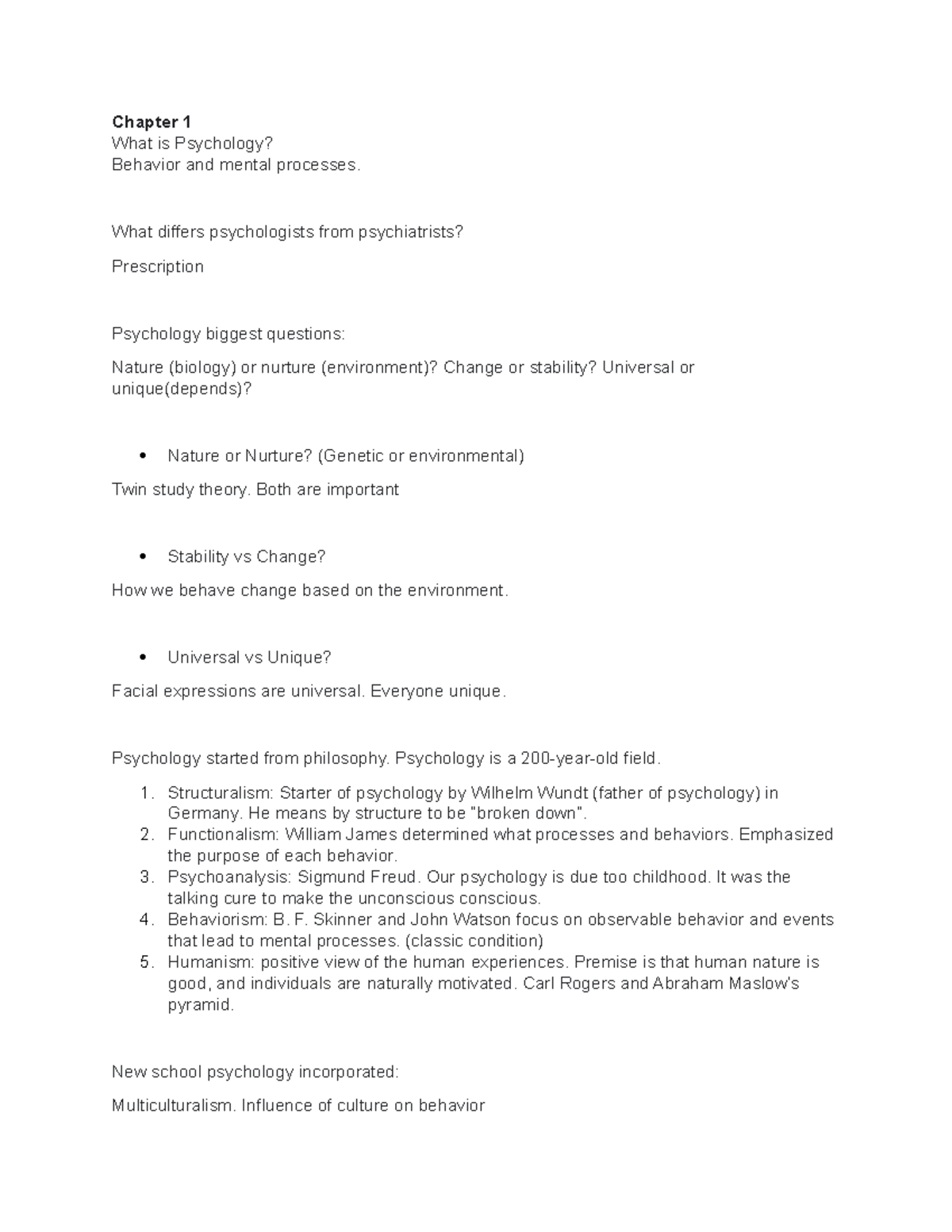 Chapter l - Chapter 1 What is Psychology? Behavior and mental processes ...