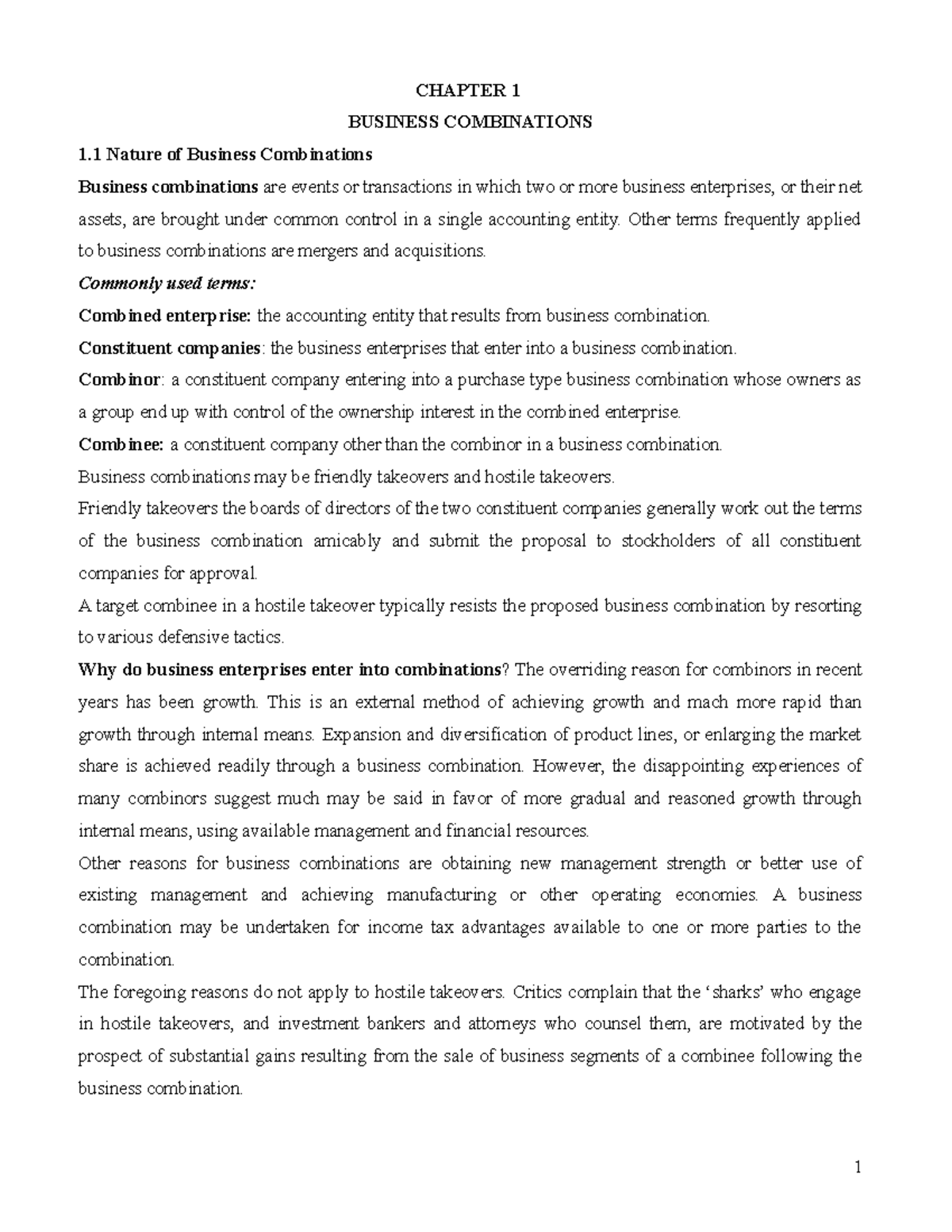 1 Chapter 1 Business Combination - CHAPTER 1 BUSINESS COMBINATIONS 1 ...