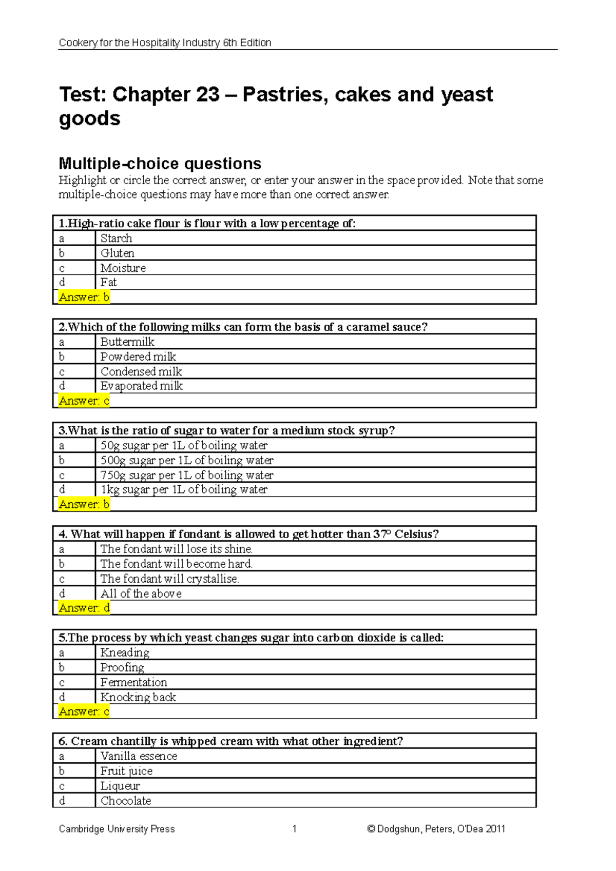 Test ans23 - acct - Test: Chapter 23 – Pastries, cakes and yeast goods ...