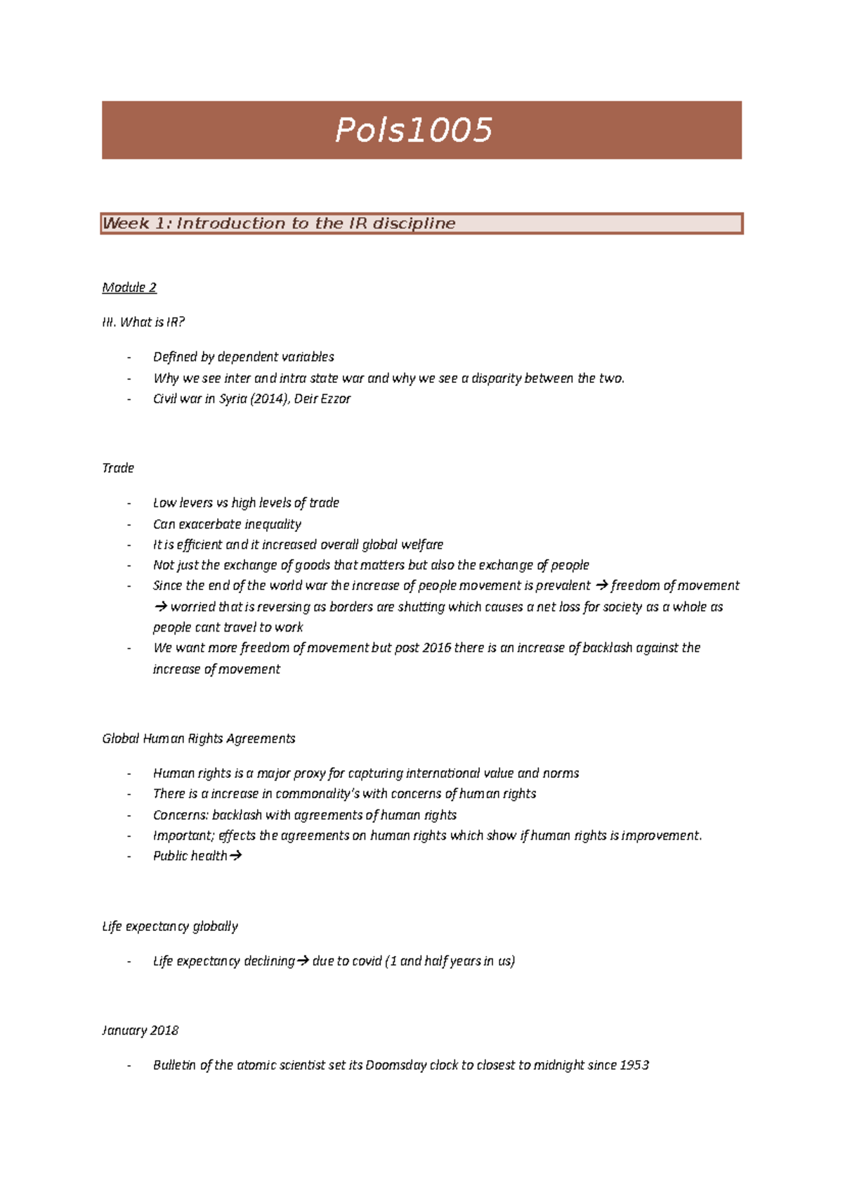 Pols1005 R notes - Pols Week 1: Introduction to the IR discipline ...