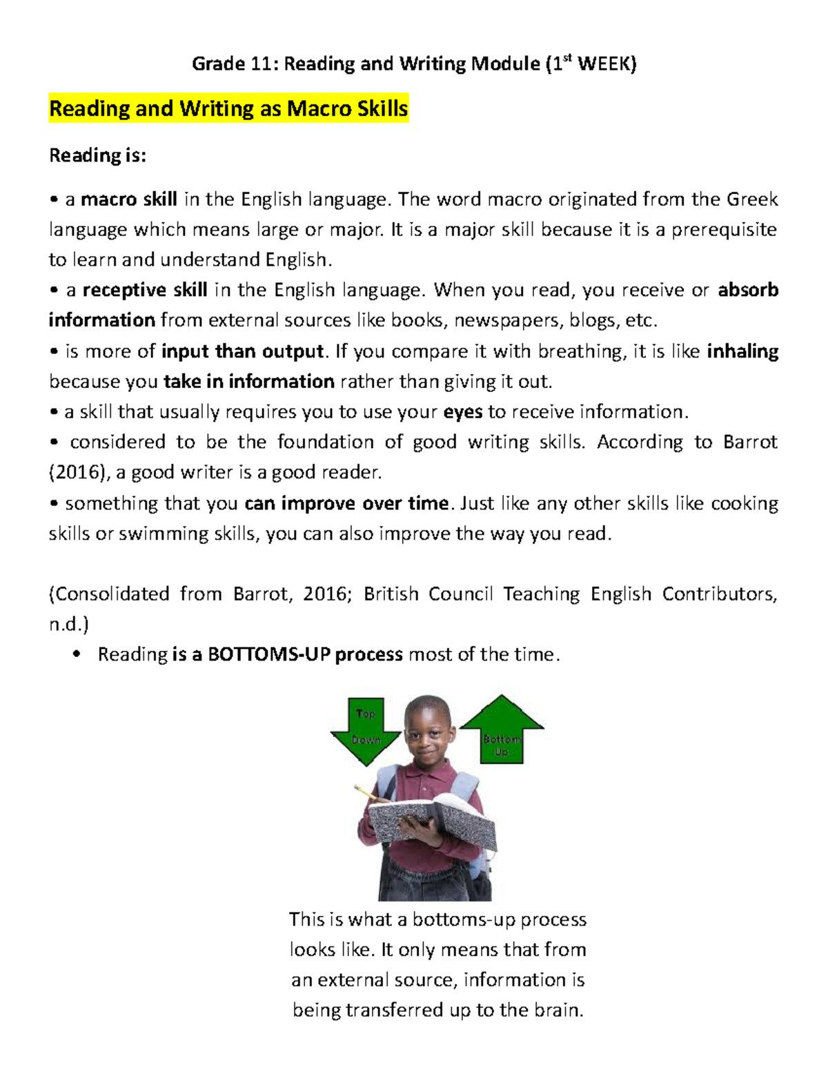 Grade11 1st week Topic Rn W Grade 11 Reading and Writing Module