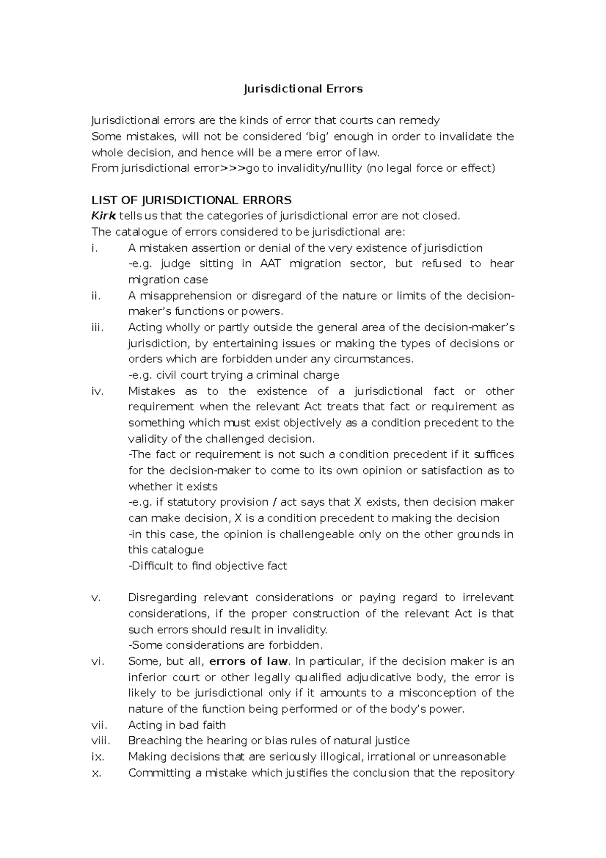 Jurisdictional Errors Jurisdictional Errors Jurisdictional errors are