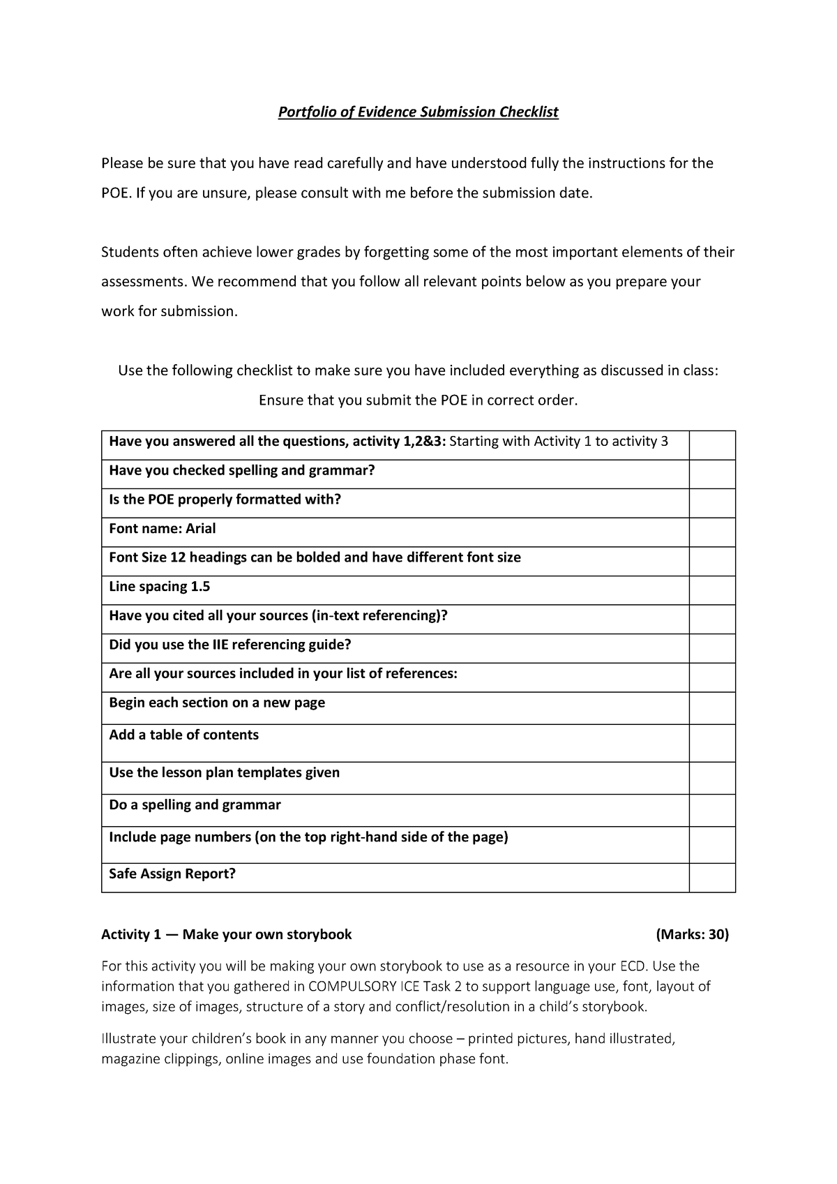 FMLP 5112 Portfolio of Evidence Submission Checklist - Portfolio of ...