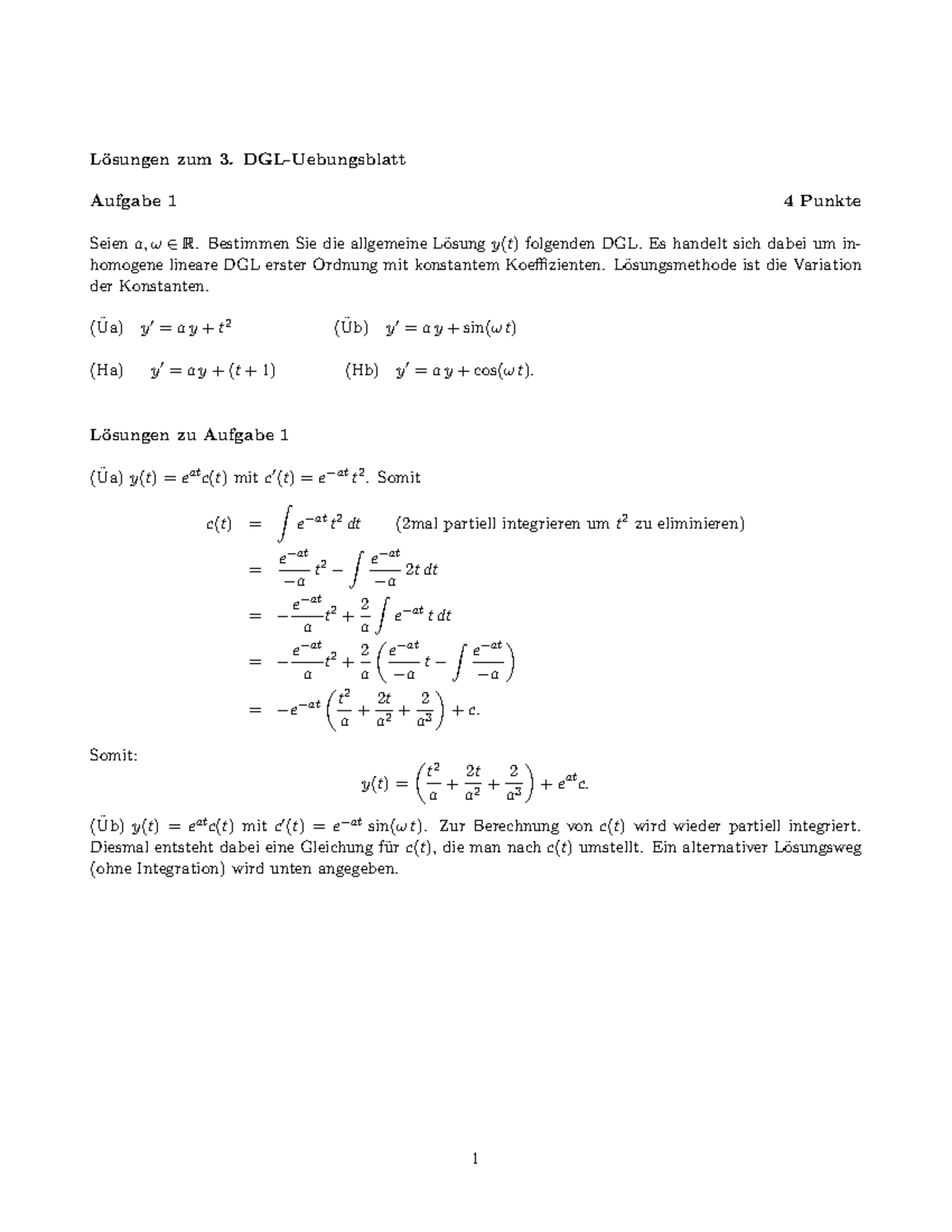 Dgl Und Numerik Übung 3 Mit Lösung - L ̈osungen Zum 3. DGL-Uebungsblatt ...