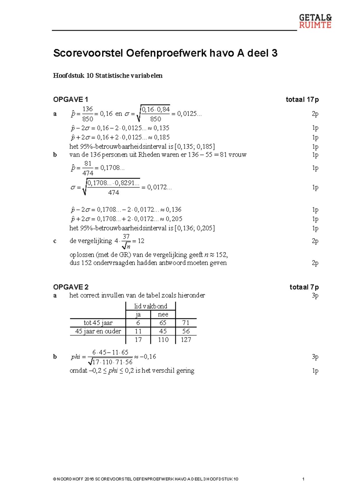 GR11 HA3 H10 Oefentoets Correctie - © NOORDHOFF 2016 SCOREVOORSTEL ...