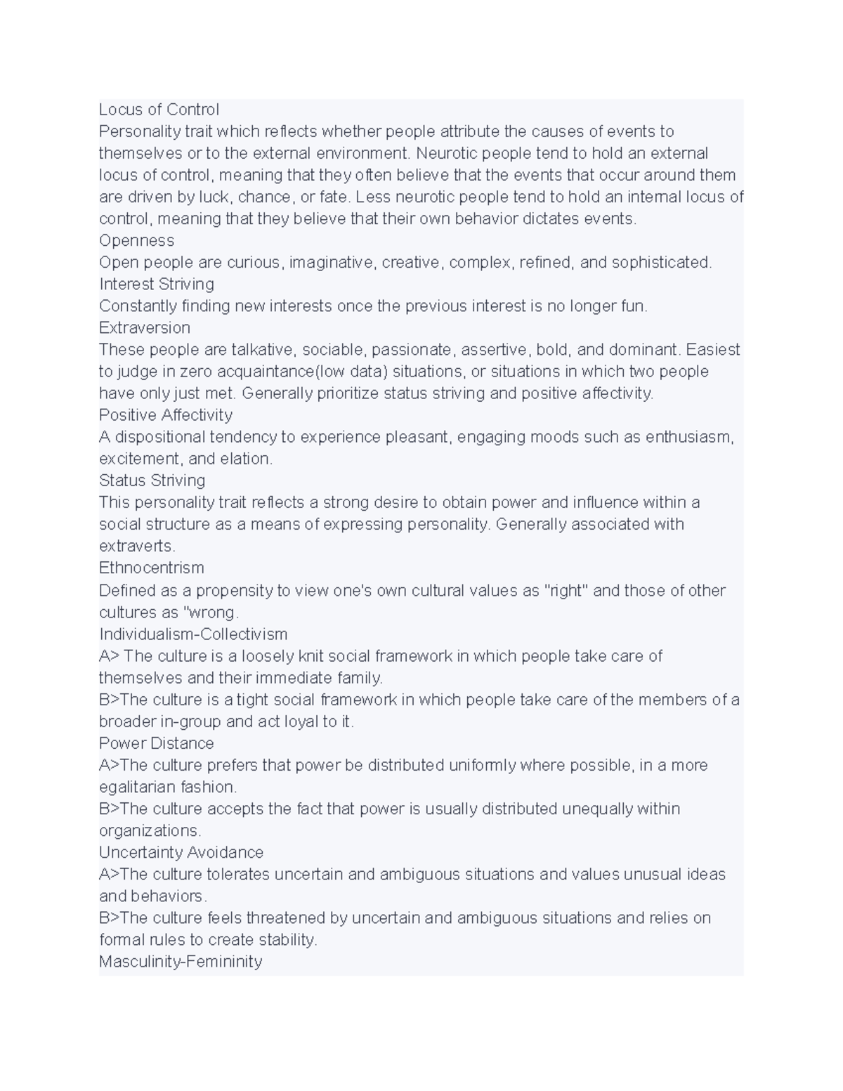 Busi 310 (40) - lecture notes - Locus of Control Personality trait ...