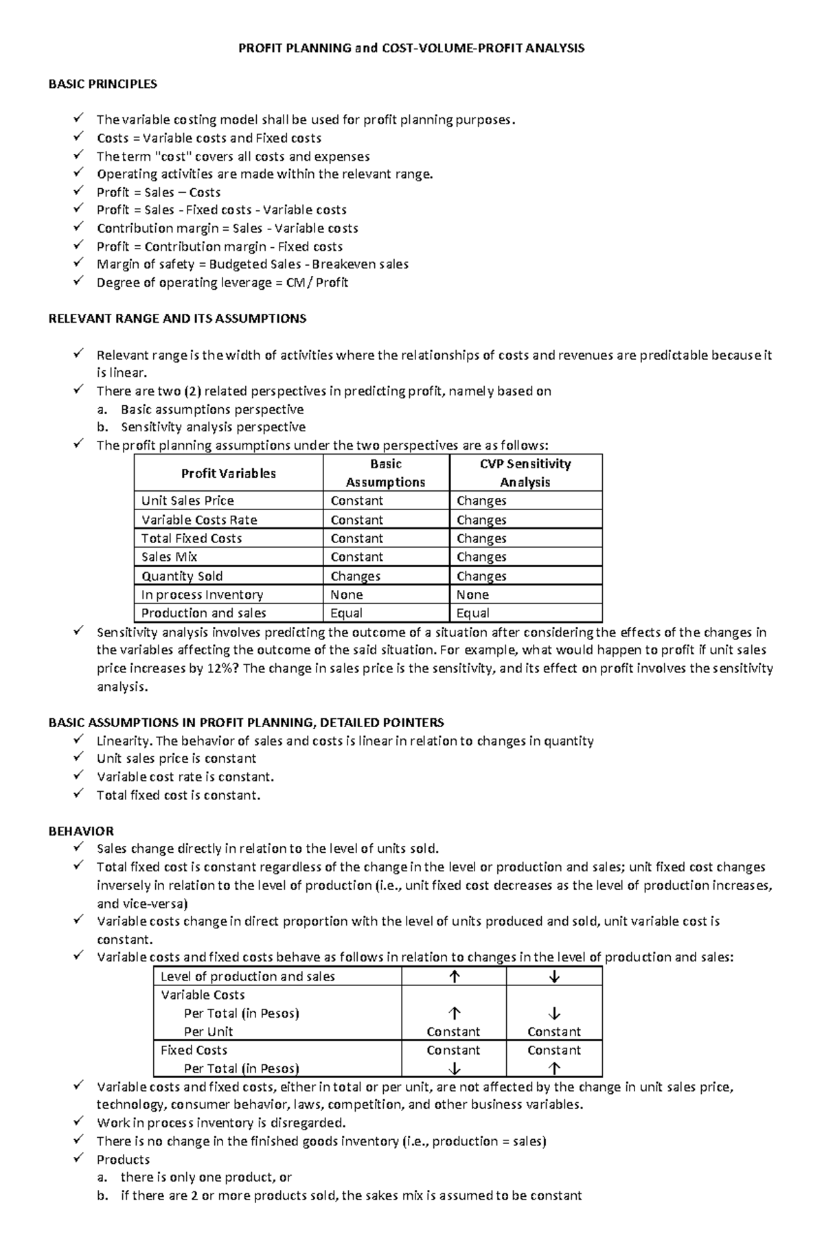 Analysis for Profil planning and cvp - PROFIT PLANNING and COST-VOLUME ...