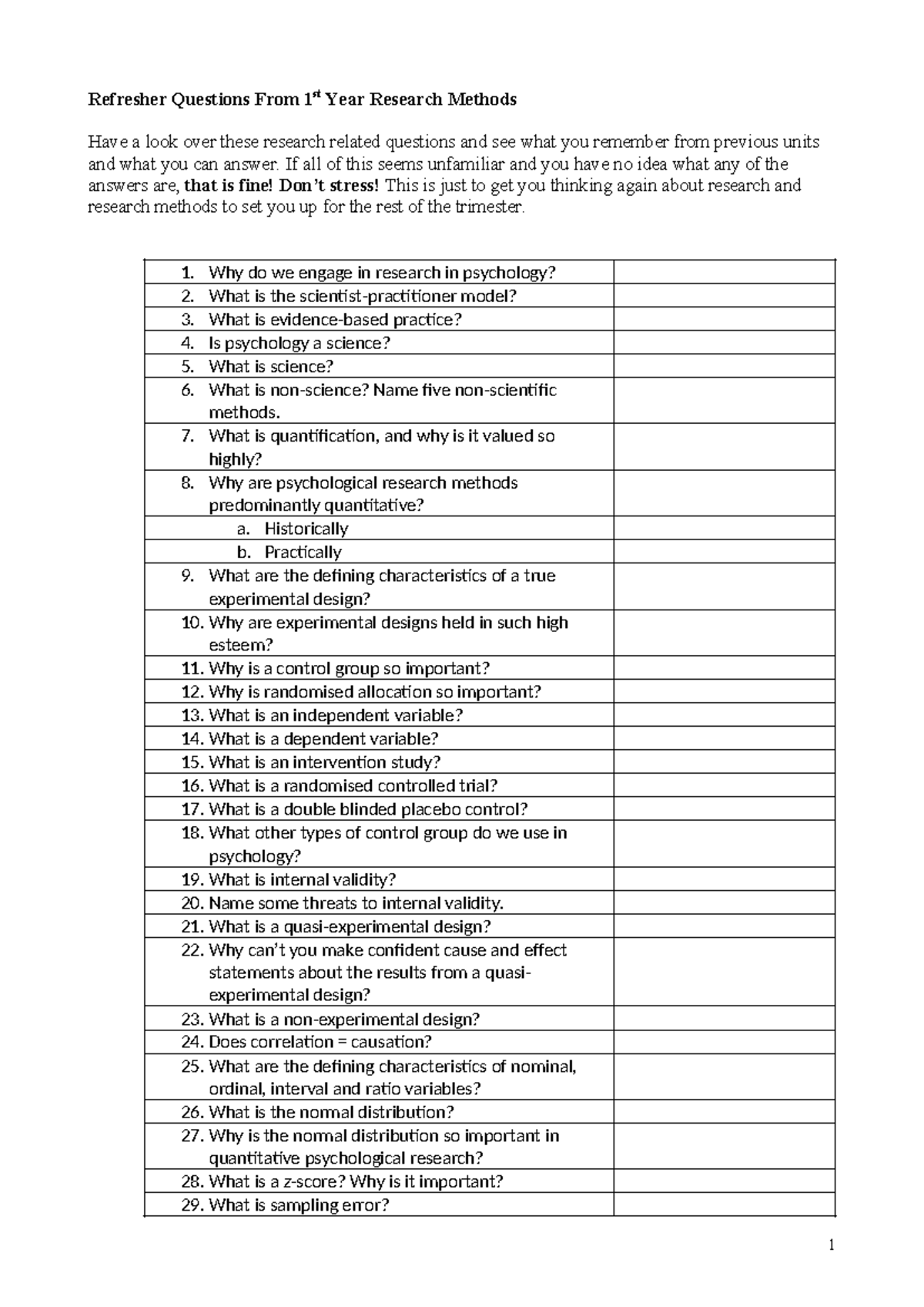 Revision Questions - Summary - Refresher Questions From 1st Year ...