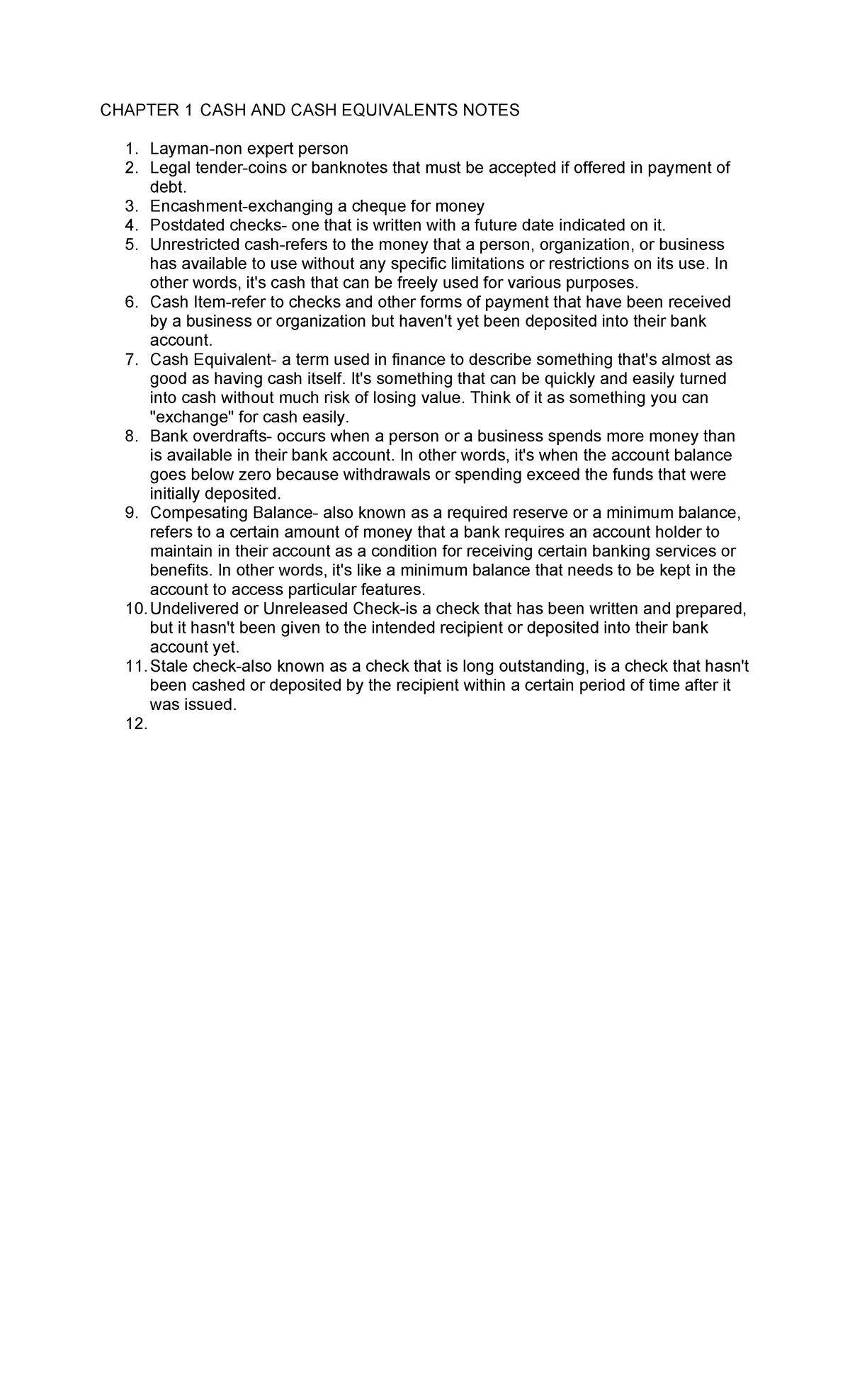 Chapter-1 - Chapter-1 - CHAPTER 1 CASH AND CASH EQUIVALENTS NOTES ...