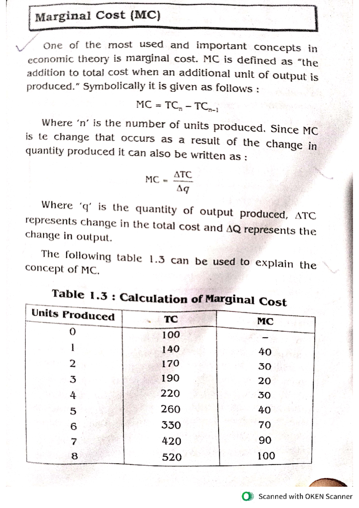 Marginal cost - Study notes - B.A Economics - Studocu