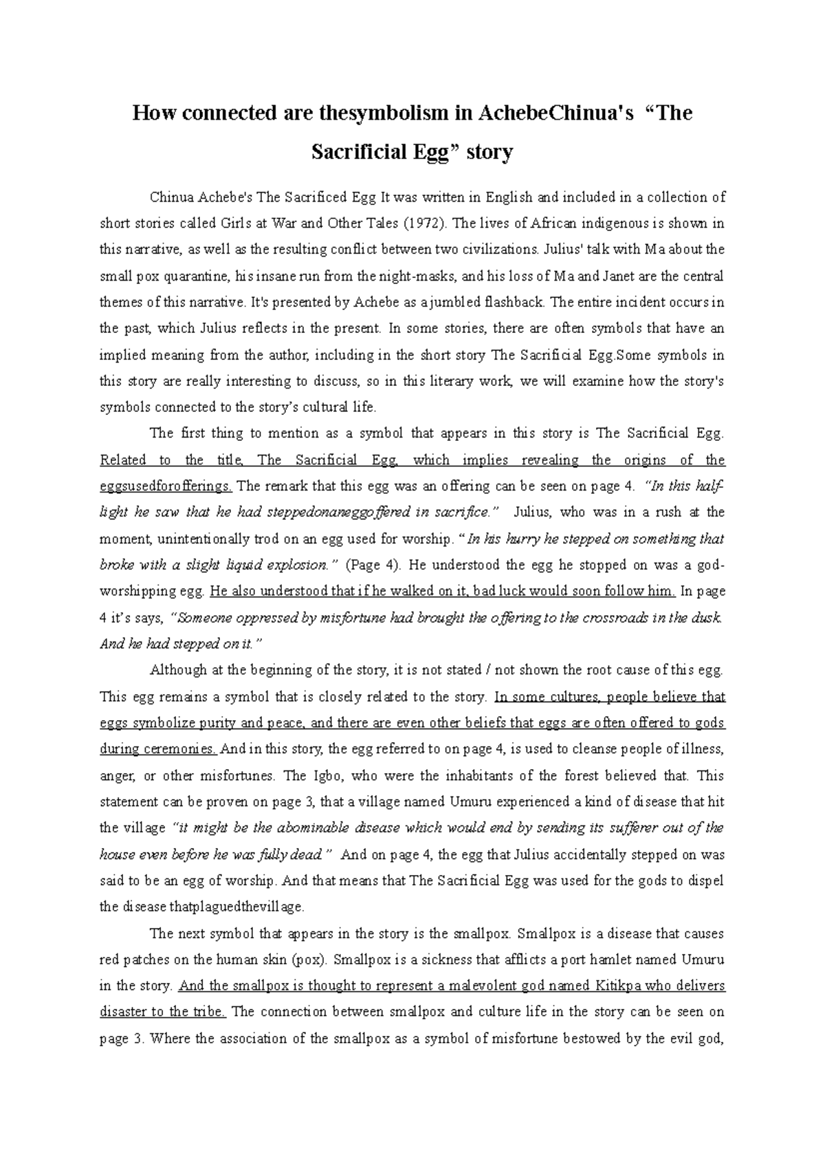 The Sacrificial Egg Analysis How connected are thesymbolism in
