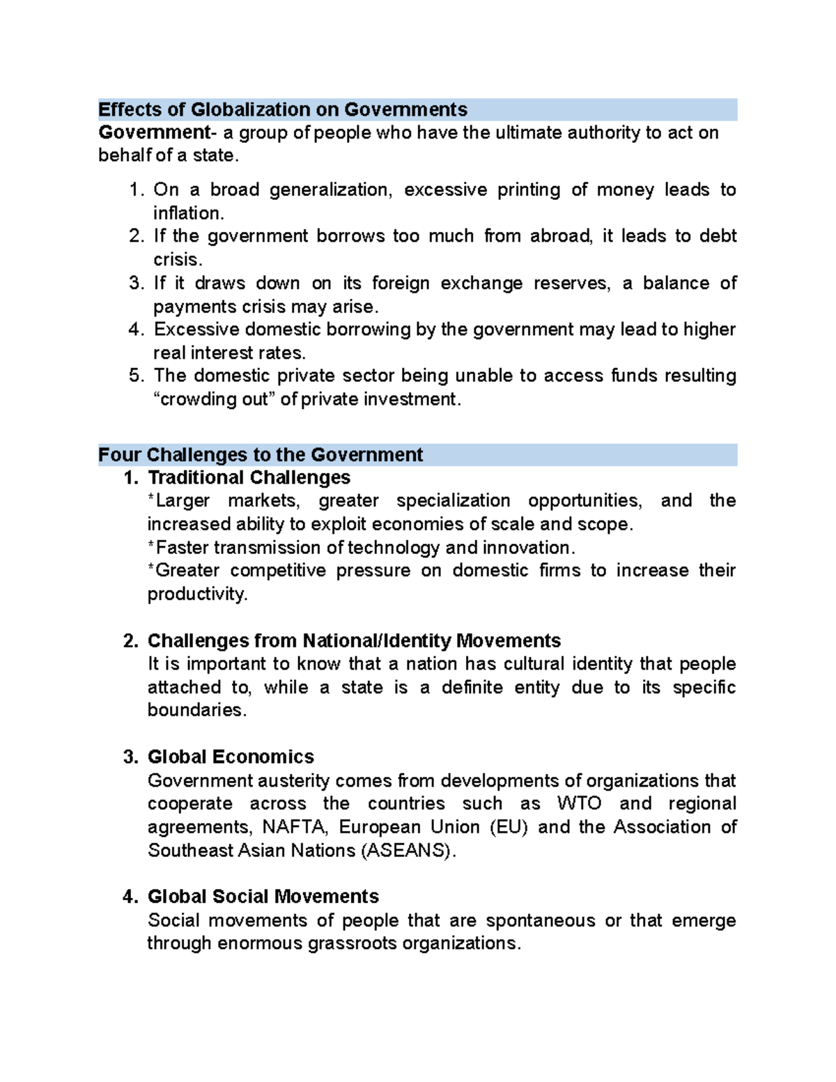 explain the effects of globalization on governments essay