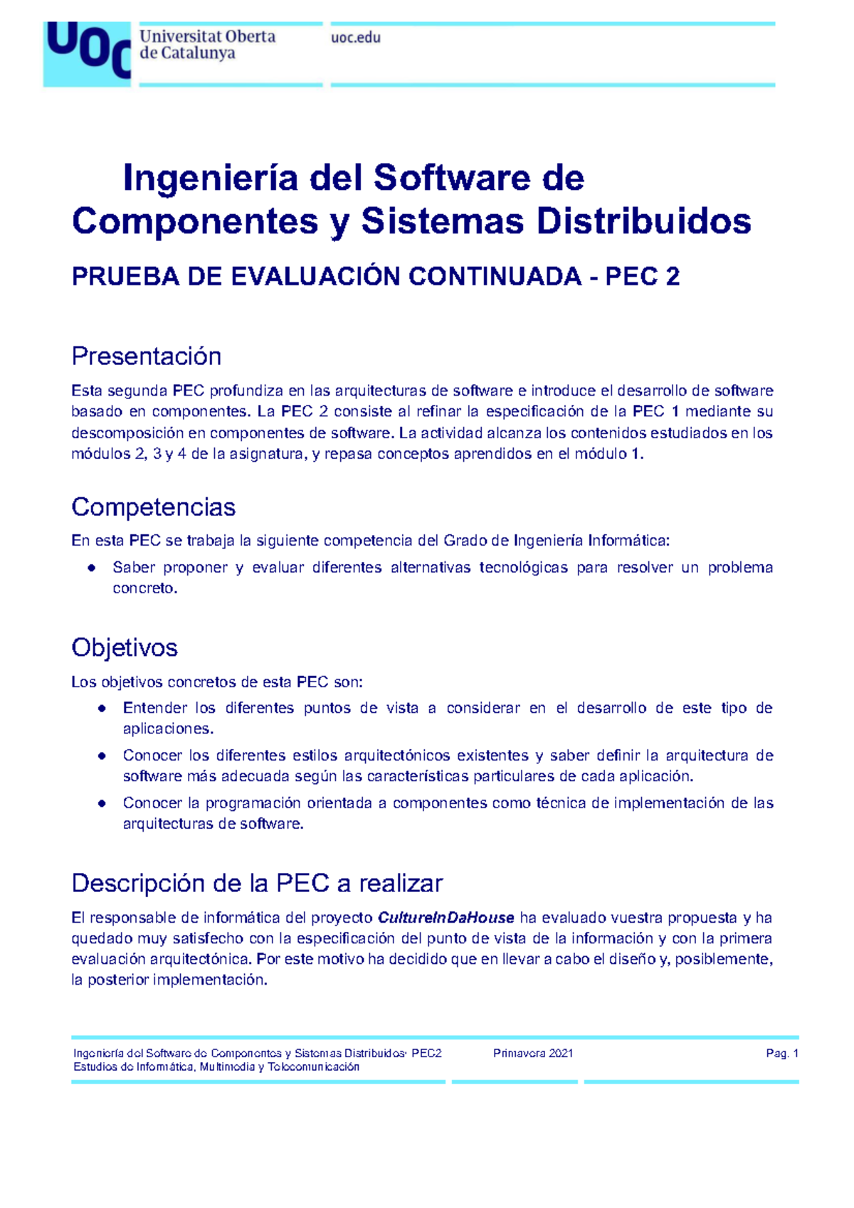 PEC2 Iscsd Enunciado - Ingeniería del Software de Componentes y ...