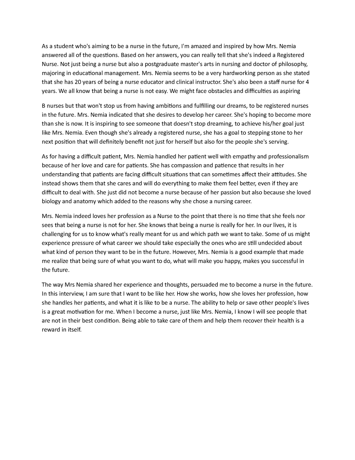 Reflective essay in work immersion - As a student who's aiming to be a ...