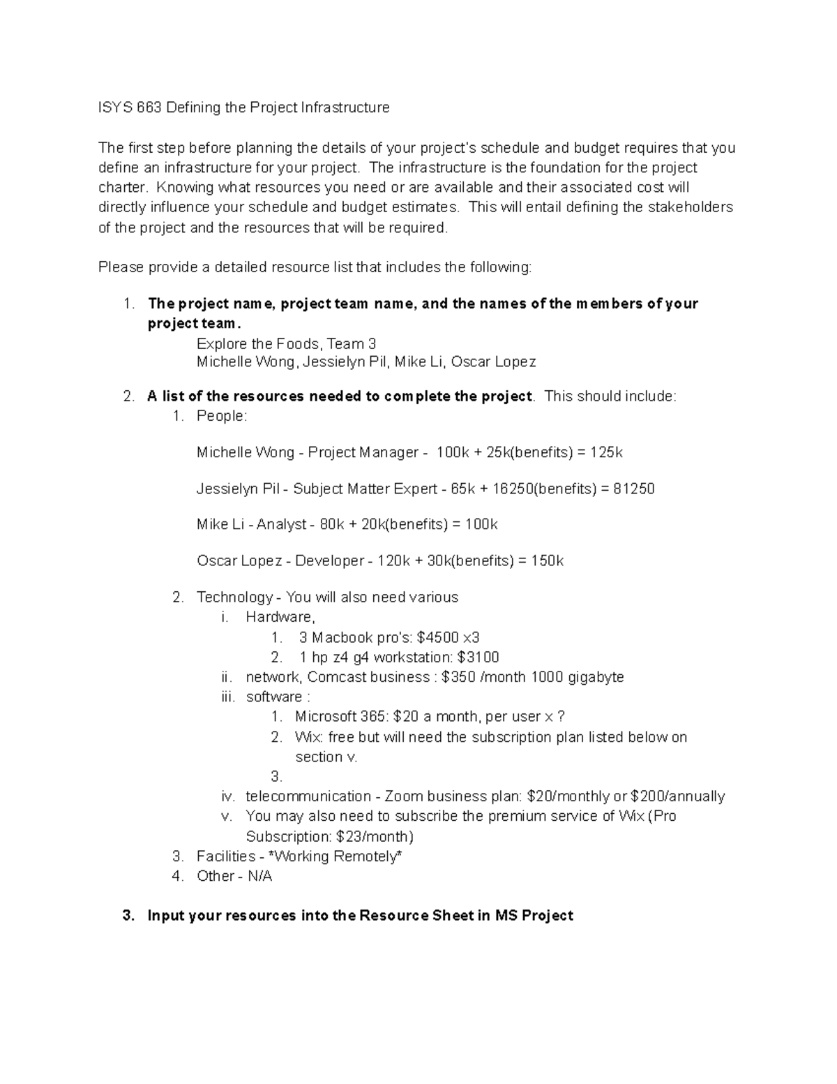 Defining the Project Resources - ISYS 663 Defining the Project ...