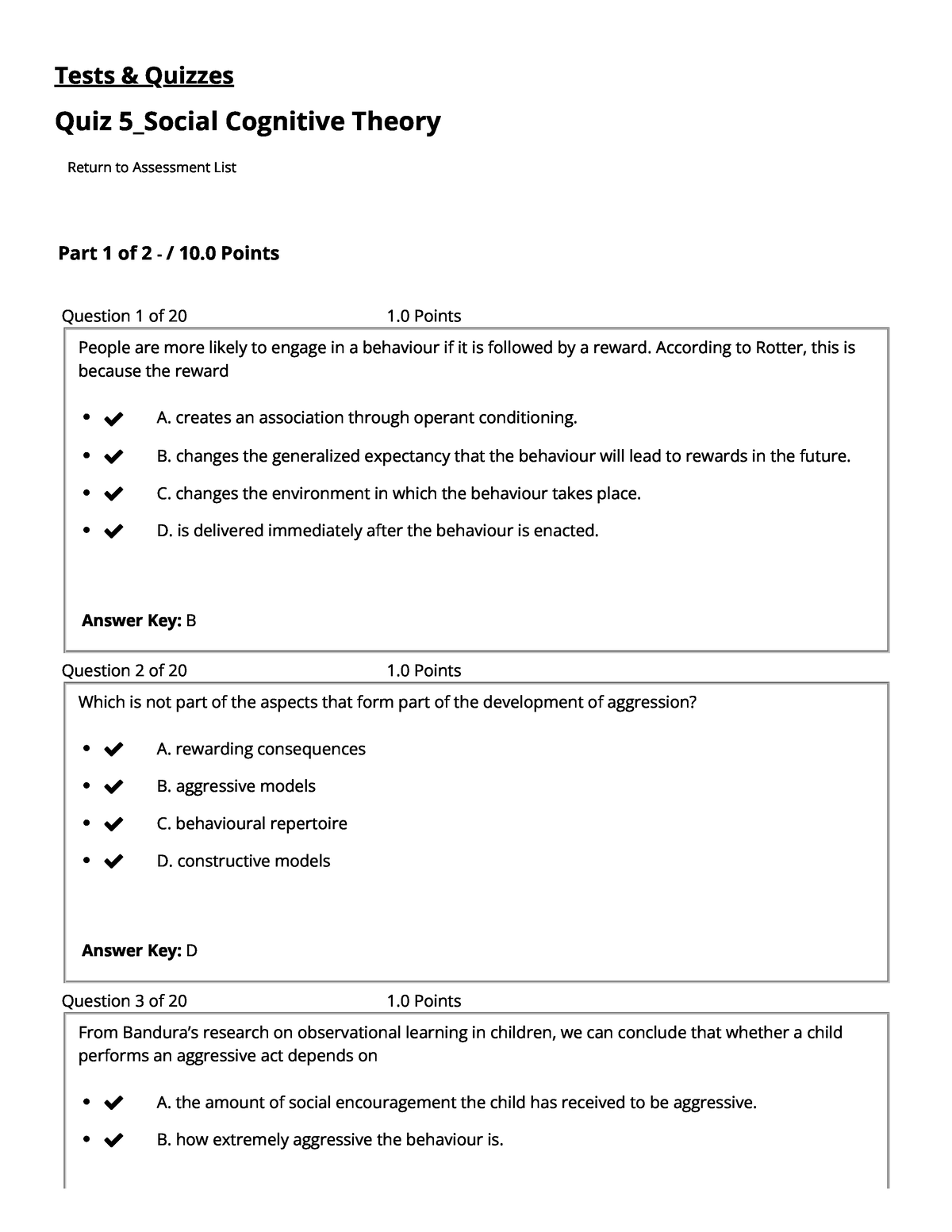 PSYC 212 3 - Quiz - Tests & Quizzes Quiz 5_Social Cognitive Theory ...