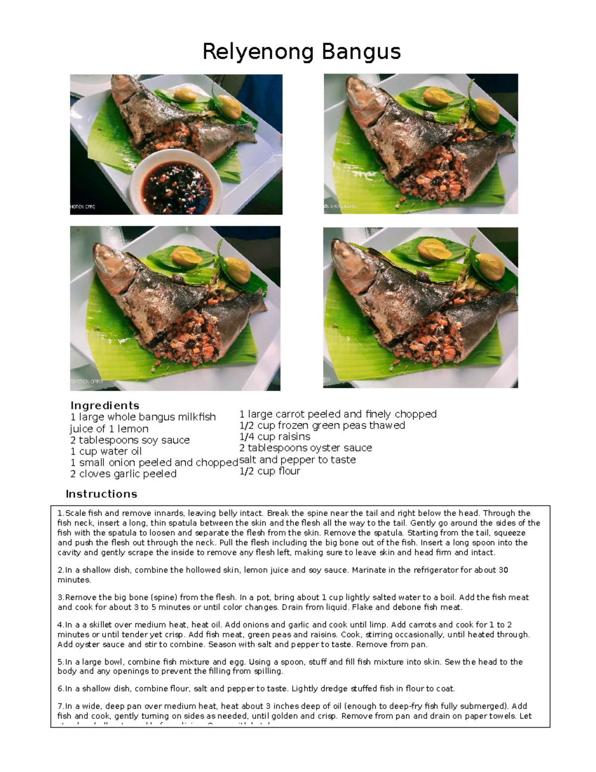 Relyenong Bangus - Ingredients 1 large whole bangus milkfish juice of 1 ...