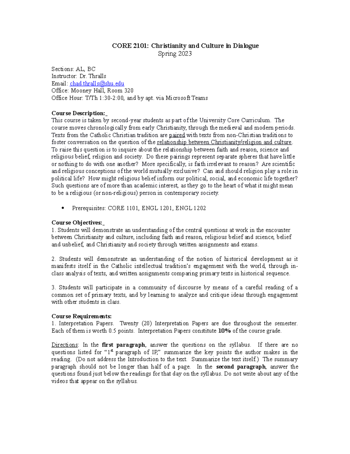 Core 2 Syllabus 2023 - Class notes - CORE 2101: Christianity and ...