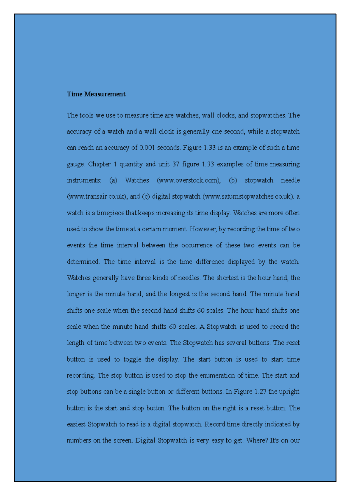 Document Material - Time Measurement - Time Measurement The tools we use to  measure time are - Studocu