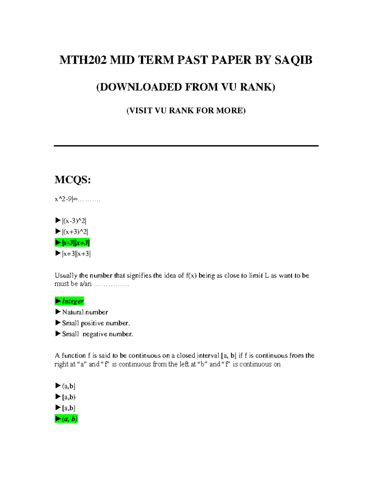 MTH202 Mcqs By Moaz Downloaded From Vurank - MTH202 MID TERM PAST PAPER ...