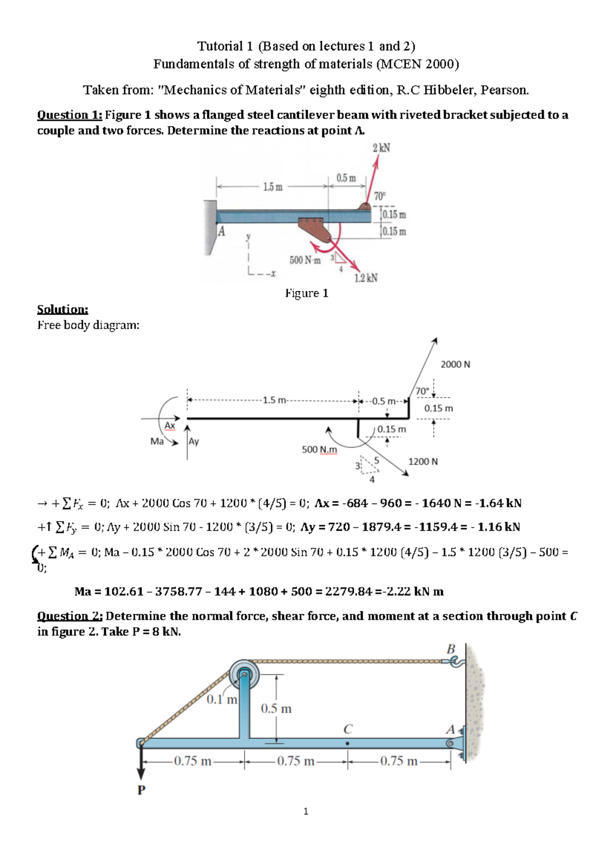 Solution Tutorial 1 2020 - Tutorial 1 (Based on lectures 1 and 2 ...