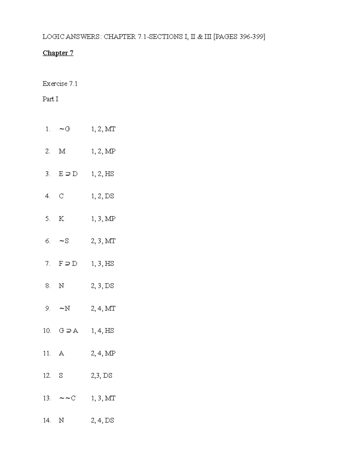 Chapter 7 1section I Ii Iii Pages 411 413 Logic Answers Chapter Sections Ii Amp Studocu