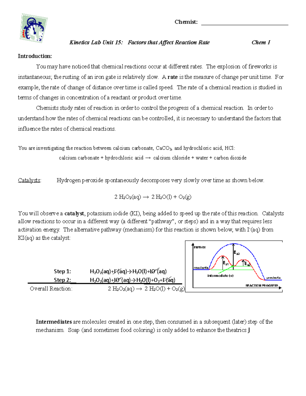 lab reaction rate assignment lab report