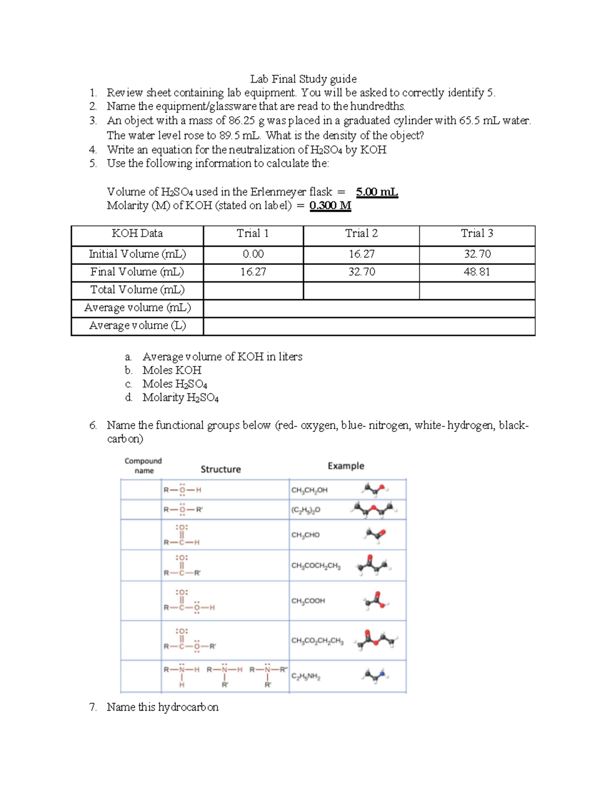 Lab Final Study guide - Lab Final Study guide Review sheet containing ...