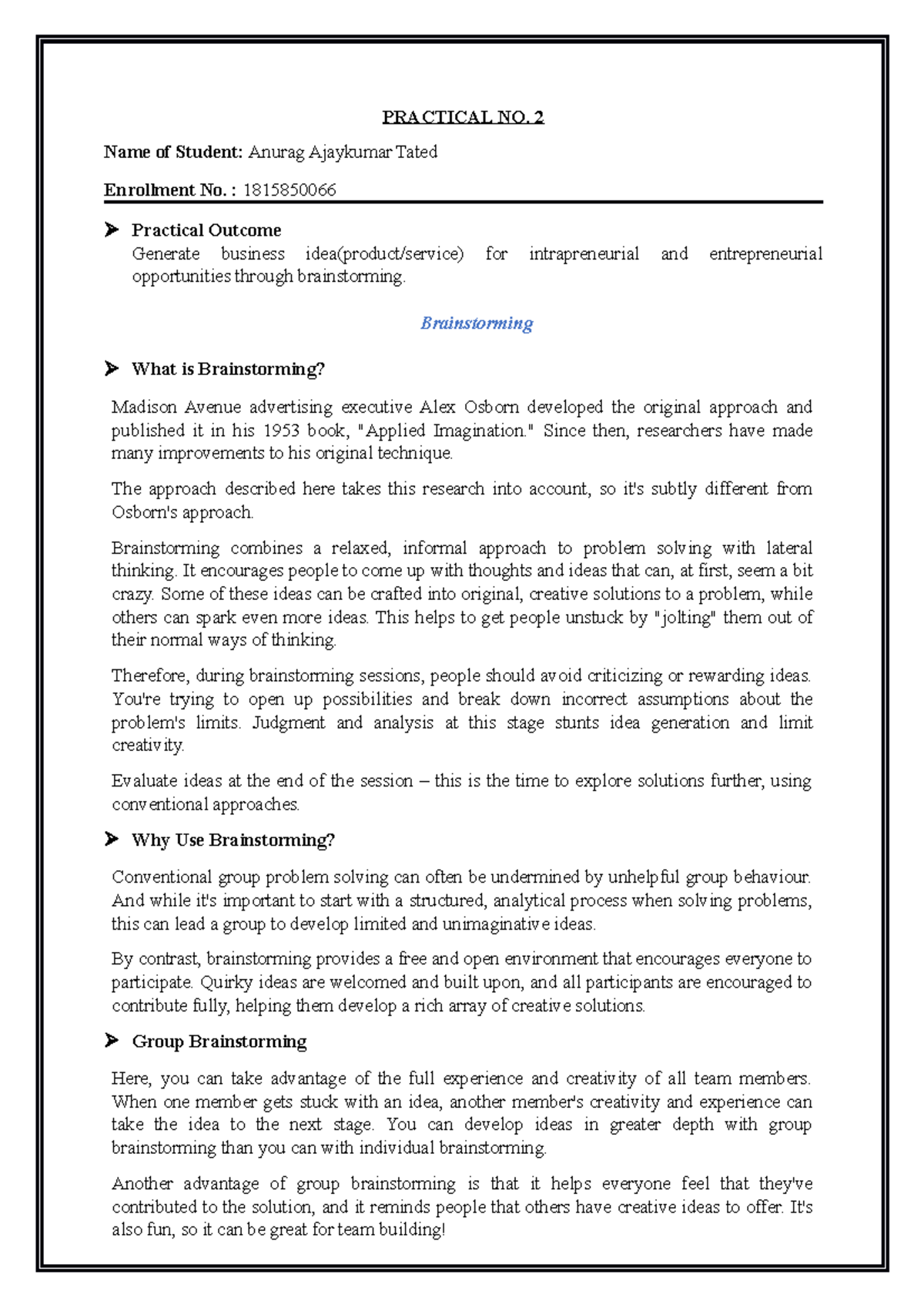 EDP Practical 2 - Notes n - PRACTICAL NO. 2 Name of Student: Anurag ...